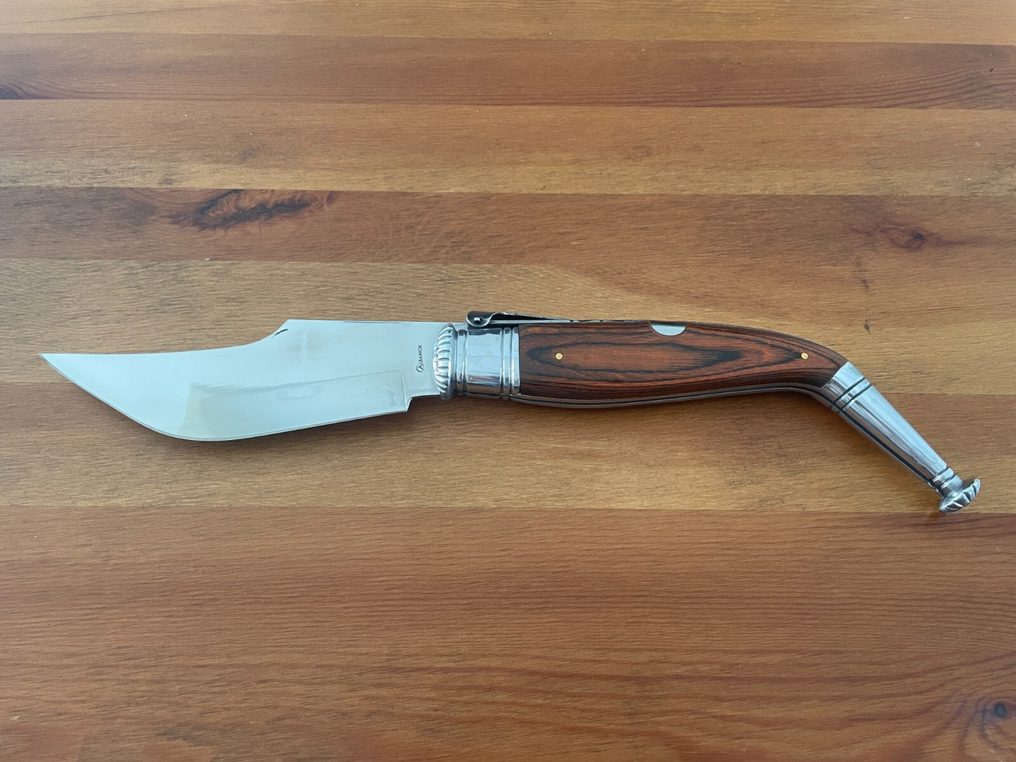 6.5” Spanish Navaja Jerezana Folding Knife Red Stamina Wood Scales With Ratchet