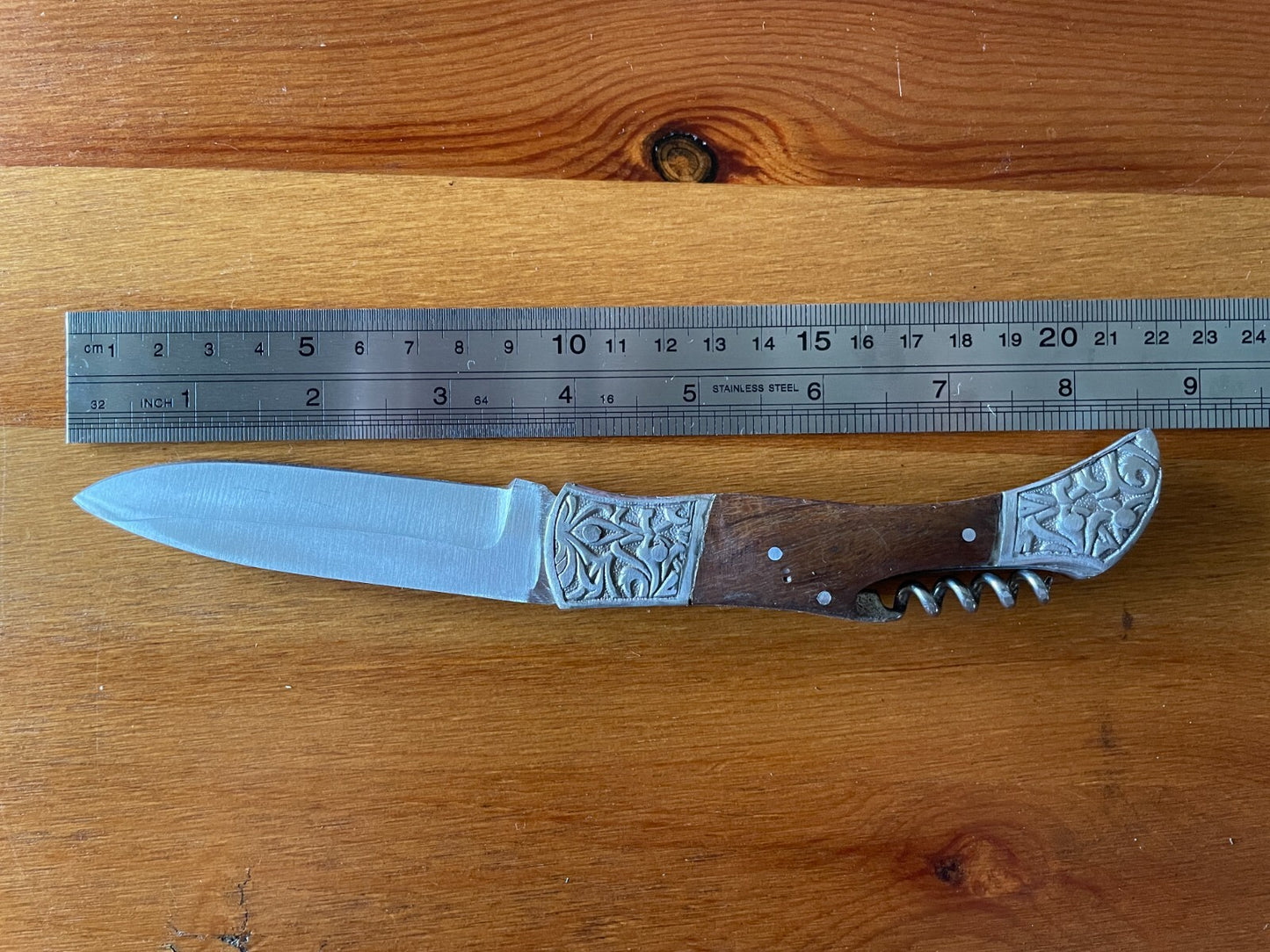3.7” Spanish Navaja Pocket Knife With Wooden Handle w/ Corkscrew Handmade Spain