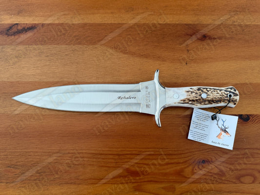 Joker Rehalero Hunting Knife 9.44” MOVA Blade Deer Horn Handle Leather Sheath