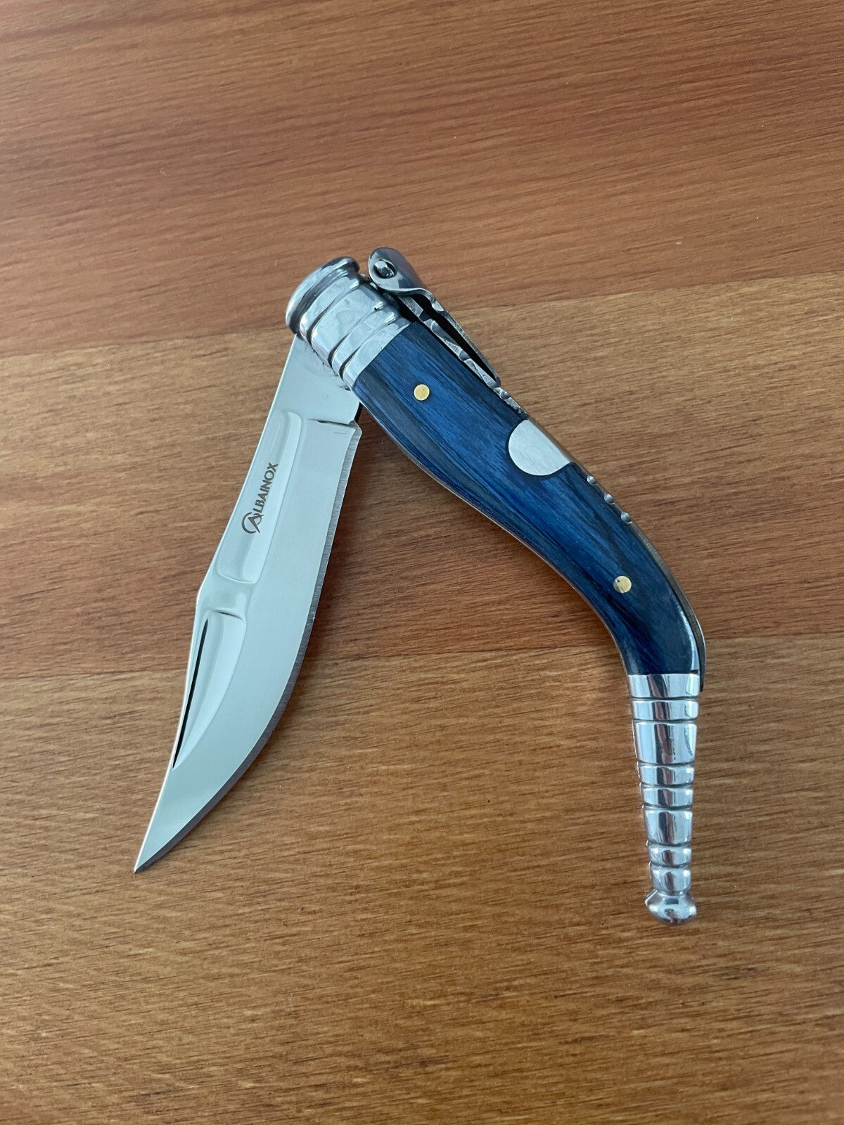 3.15" Blade Spanish Navaja Sevillana Pocket Knife Blue Wood Scales / Ratchet