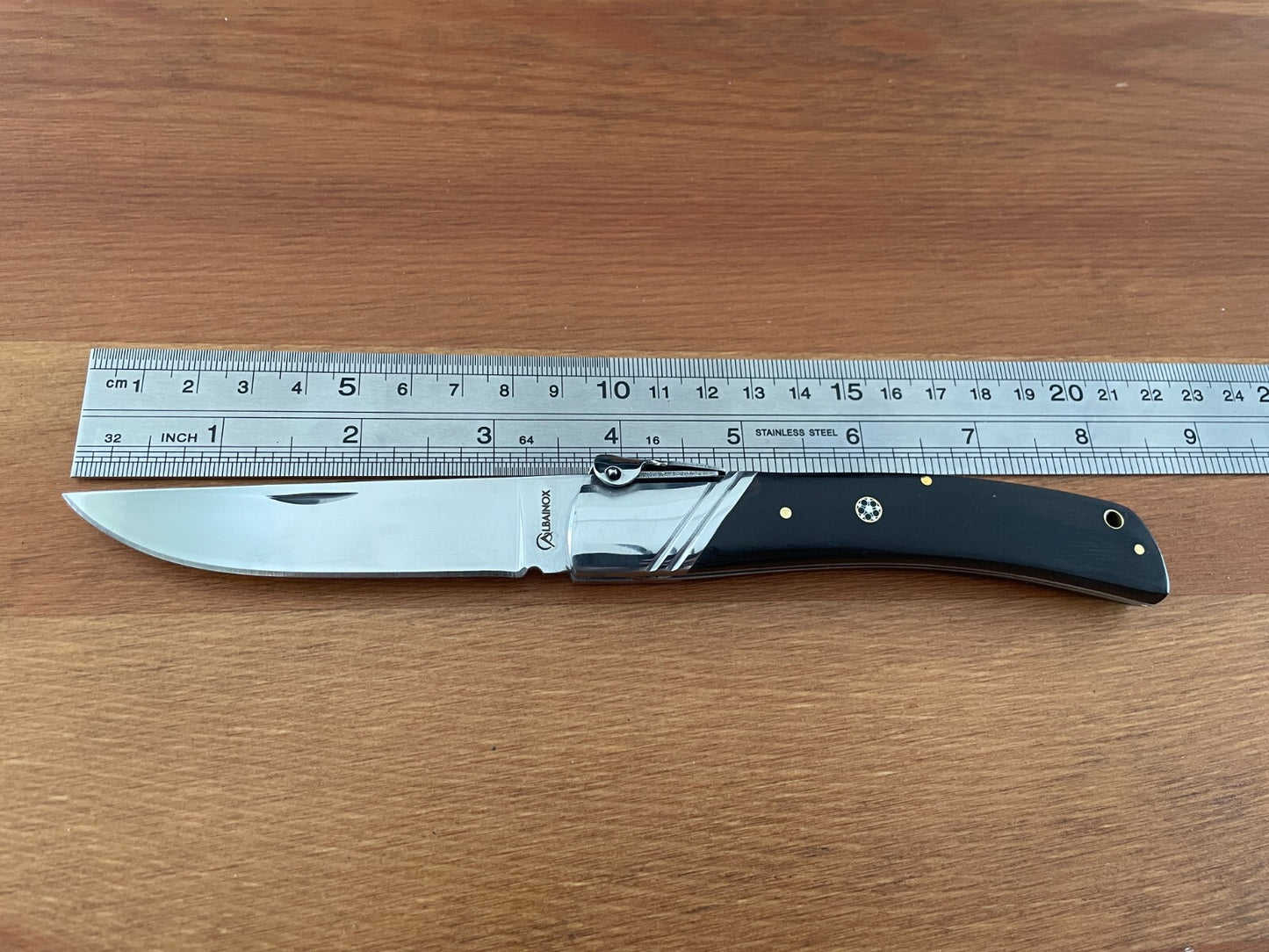 3.54" Spanish Navaja Pocket Knife Black Wood Scales With Ratchet & Billet Lock