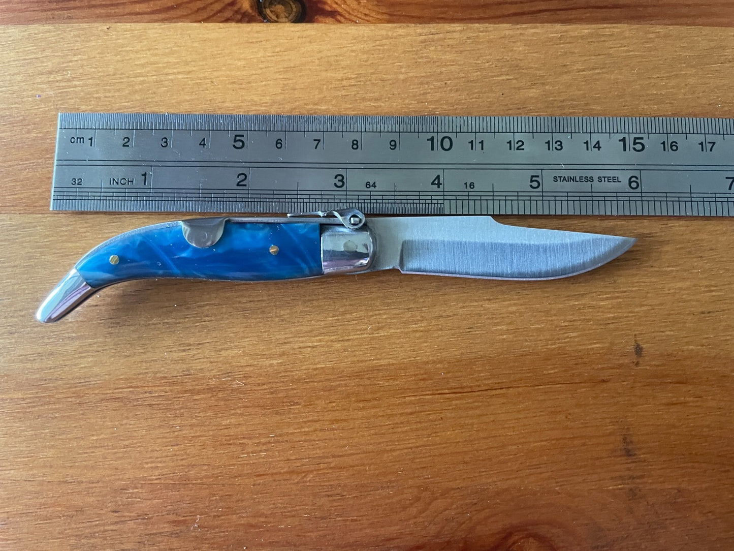 2.5” Spanish Navaja Teja Albacete Pocket Knife Blue Celluloid Scales From Spain
