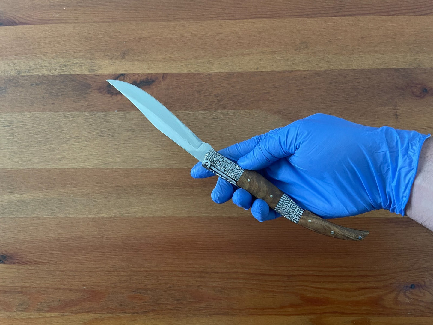 5.1" Arabian Style Navaja with Ratchet Pocket Knife Olive Wood and Steel Handle