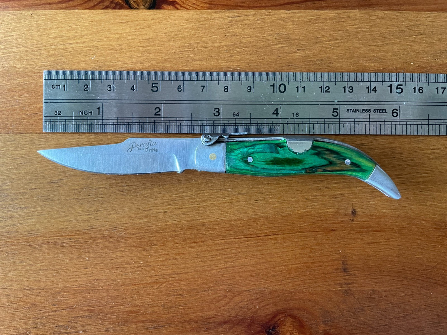 2.5" Spanish Navaja Teja Albacete Pocket Knife Green Wood Handmade - USA Seller