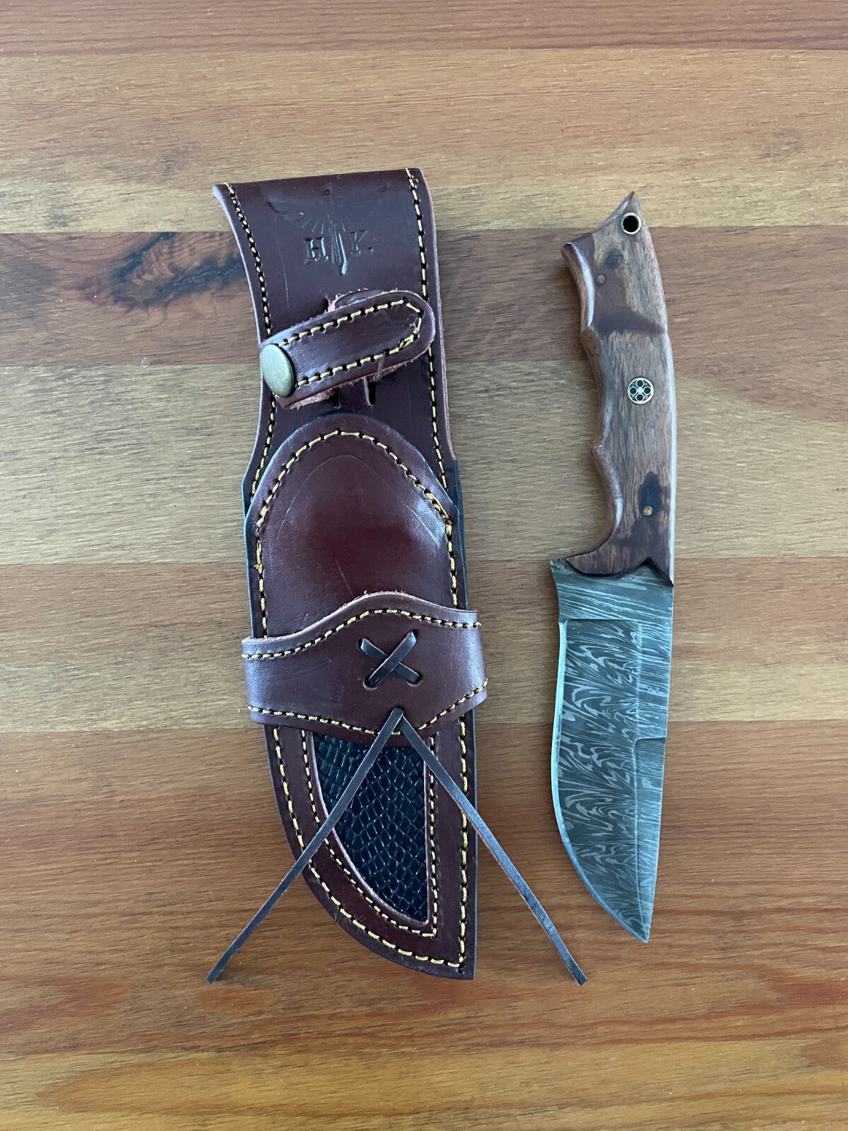 4.5 in. Handmade Damascus Steel Hunting Knife Leather Sheath Included