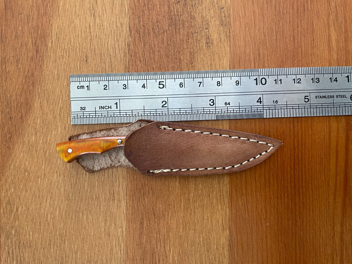 2.3 in. Handmade Damascus Miniature Knife Leather Sheath Collectible Item