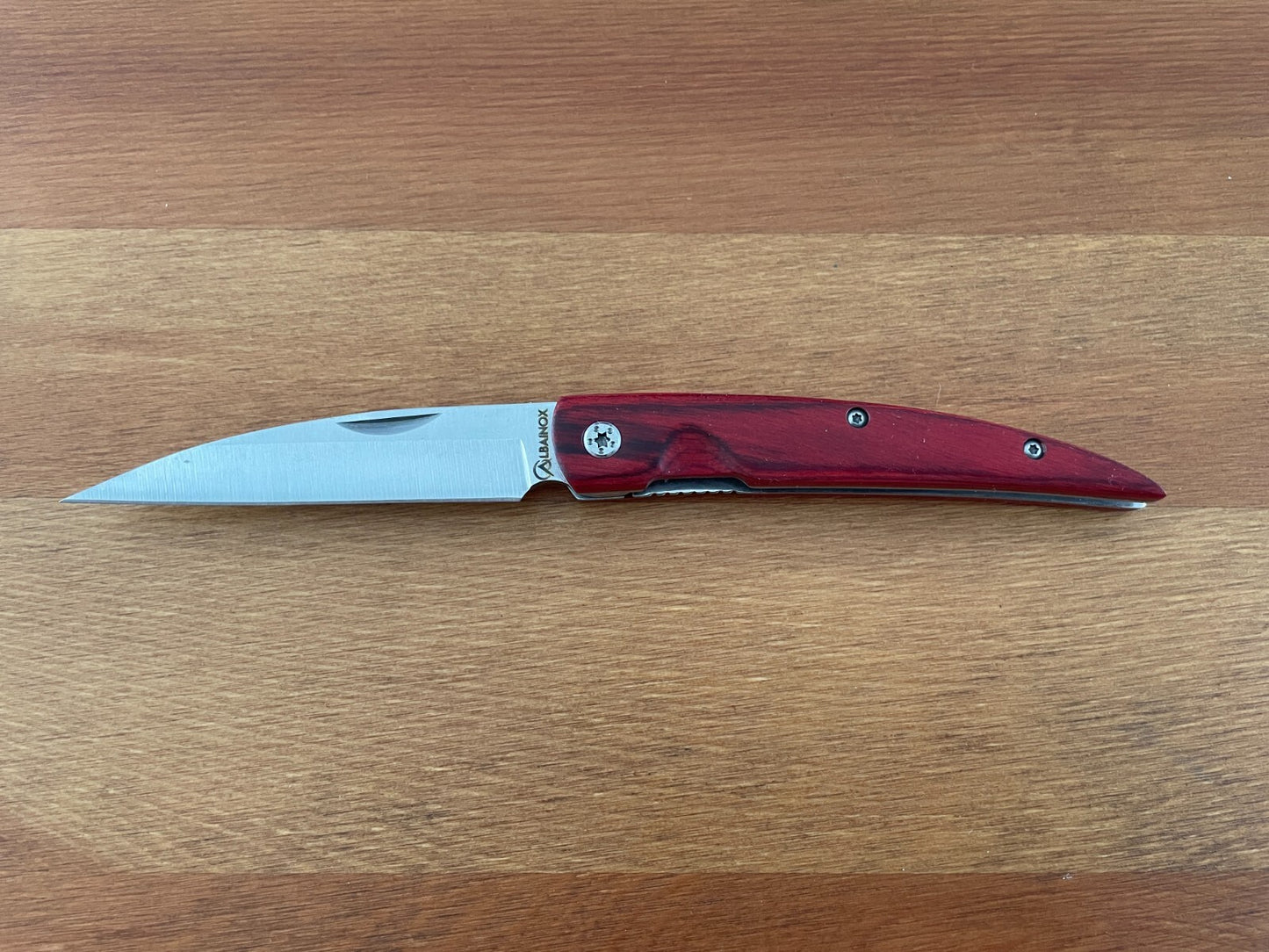 3.4” Stainless Steel Navaja Folding Knife Bird Beak Red Stamina Wood Handle