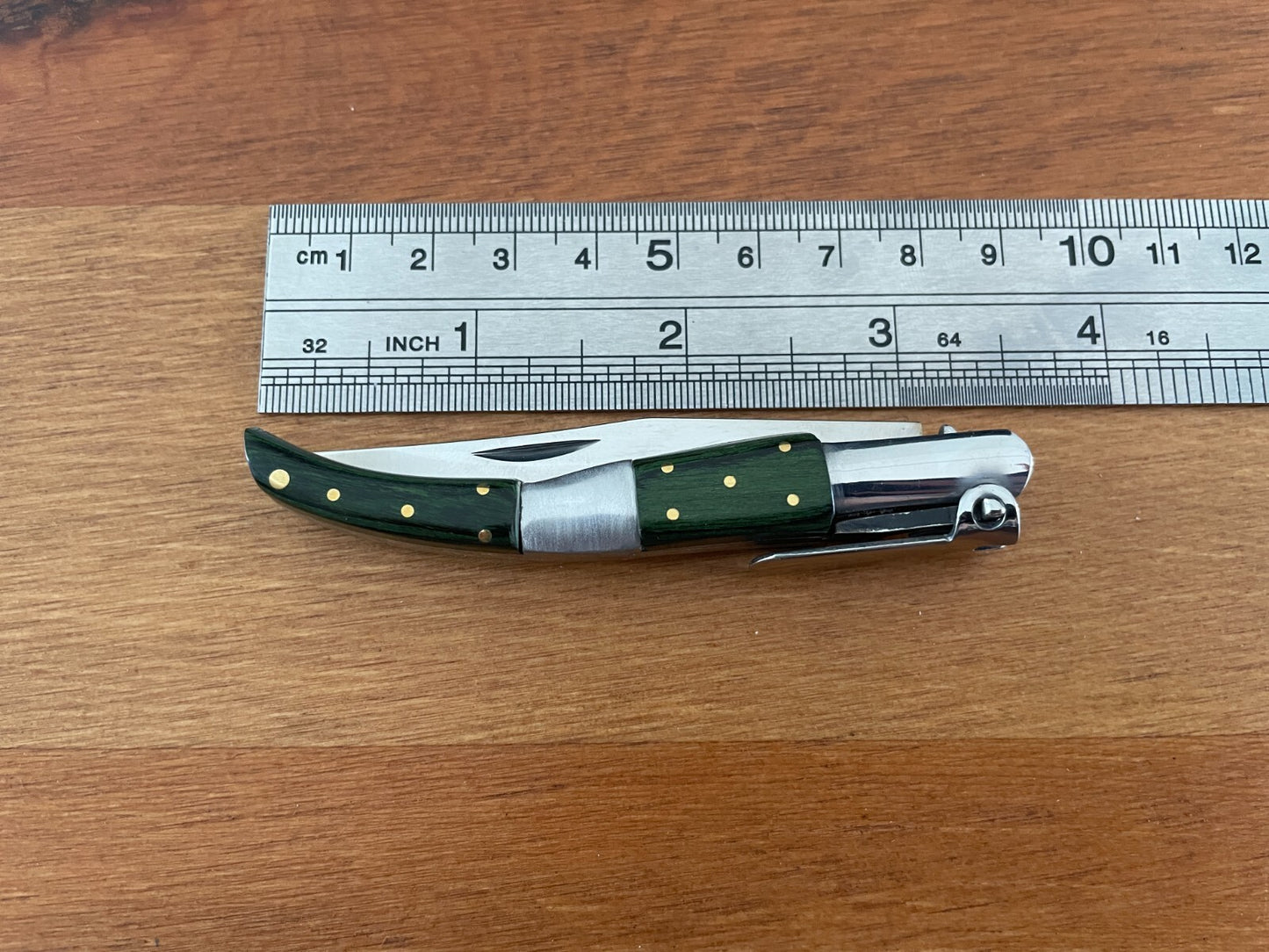 2.75” Arabian Style Navaja Folding Pocket Knife Green Wood and Steel Handle