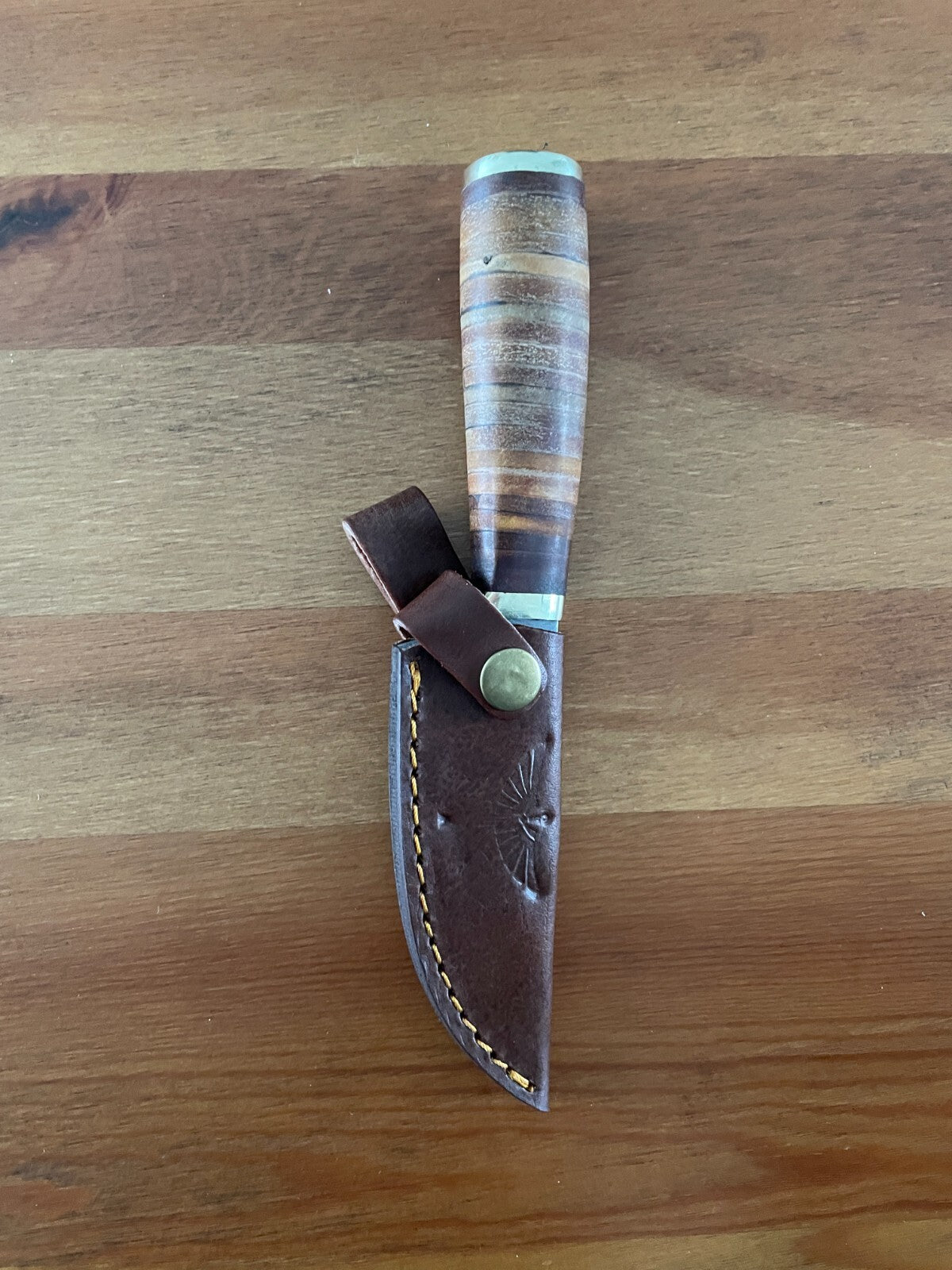 3.7 in. Handmade Damascus Steel Hunting Knife Bone Handle Leather Sheath