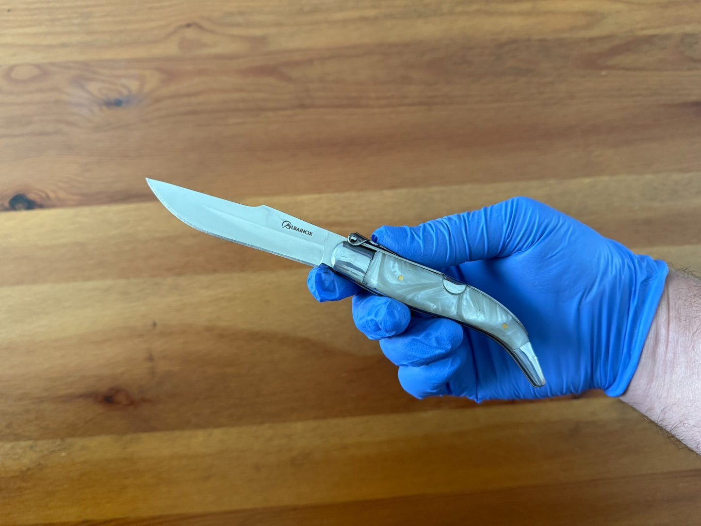 3.3" Steel Blade Spanish Navaja Teja Albacete Mother of Pearl Imitation Scales