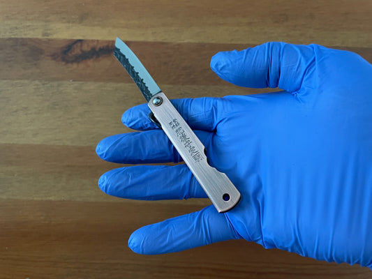 2.8" Navaja Higonokami Pocket Knife 420 Steel Tanto Blade Copper Handle Sheath