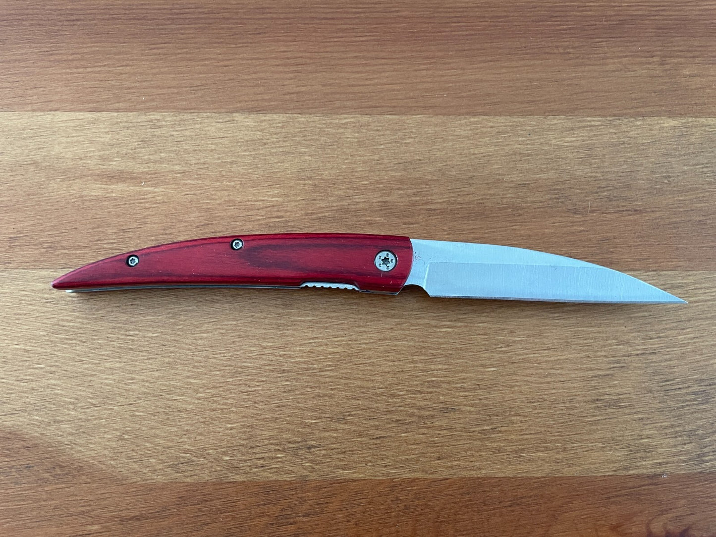 3.4” Stainless Steel Navaja Folding Knife Bird Beak Red Stamina Wood Handle