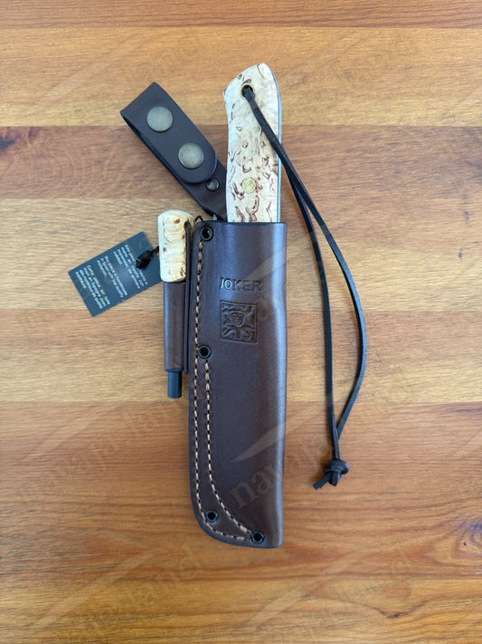 Joker Nordico Bushcraft Fixed Knife 3.9" Böhler K720 Carbon Steel Curly Birch