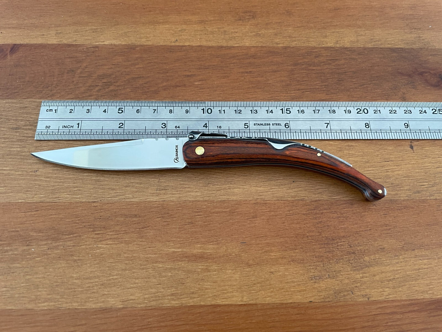 3.34 in. Spanish Navaja Folding Pocket Knife Red Stamina Wood Handle From Spain