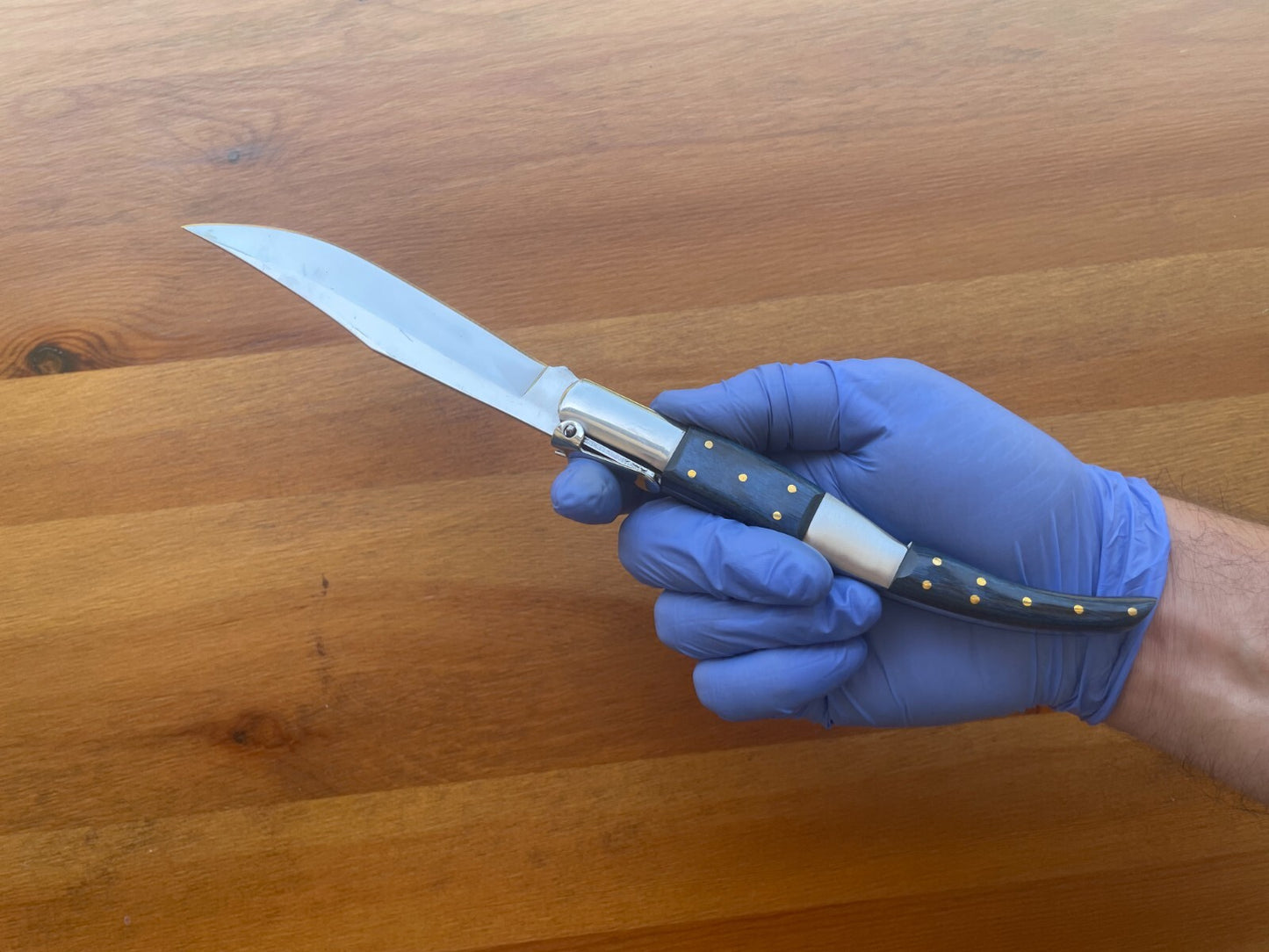 5.11" Arabian Style Spanish Navaja Folding Knife Blue Wood Scales with Ratchet