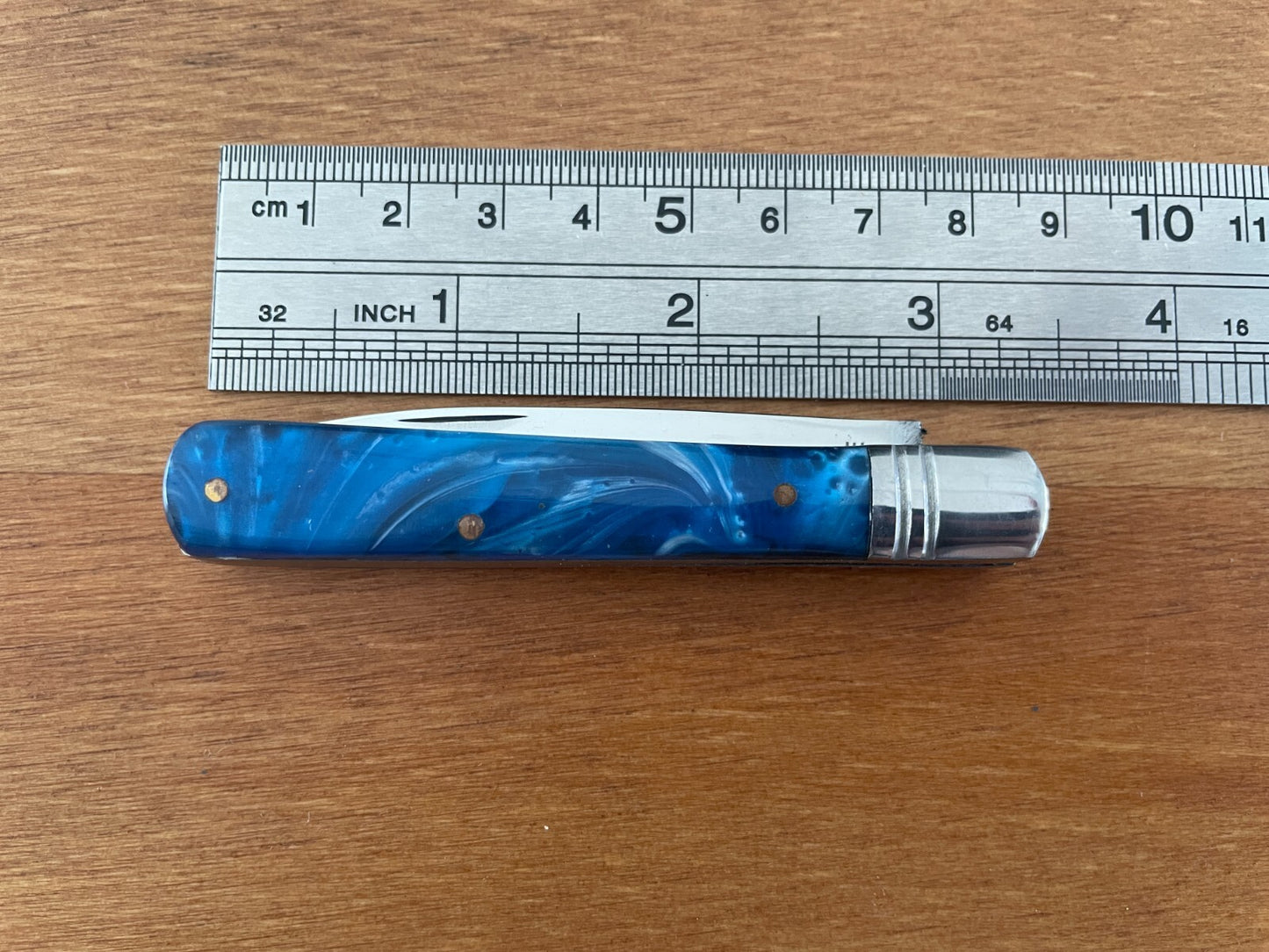 2.5" Spanish Navaja Albacete Classic Pocket Knife Blue Celluloid Scales