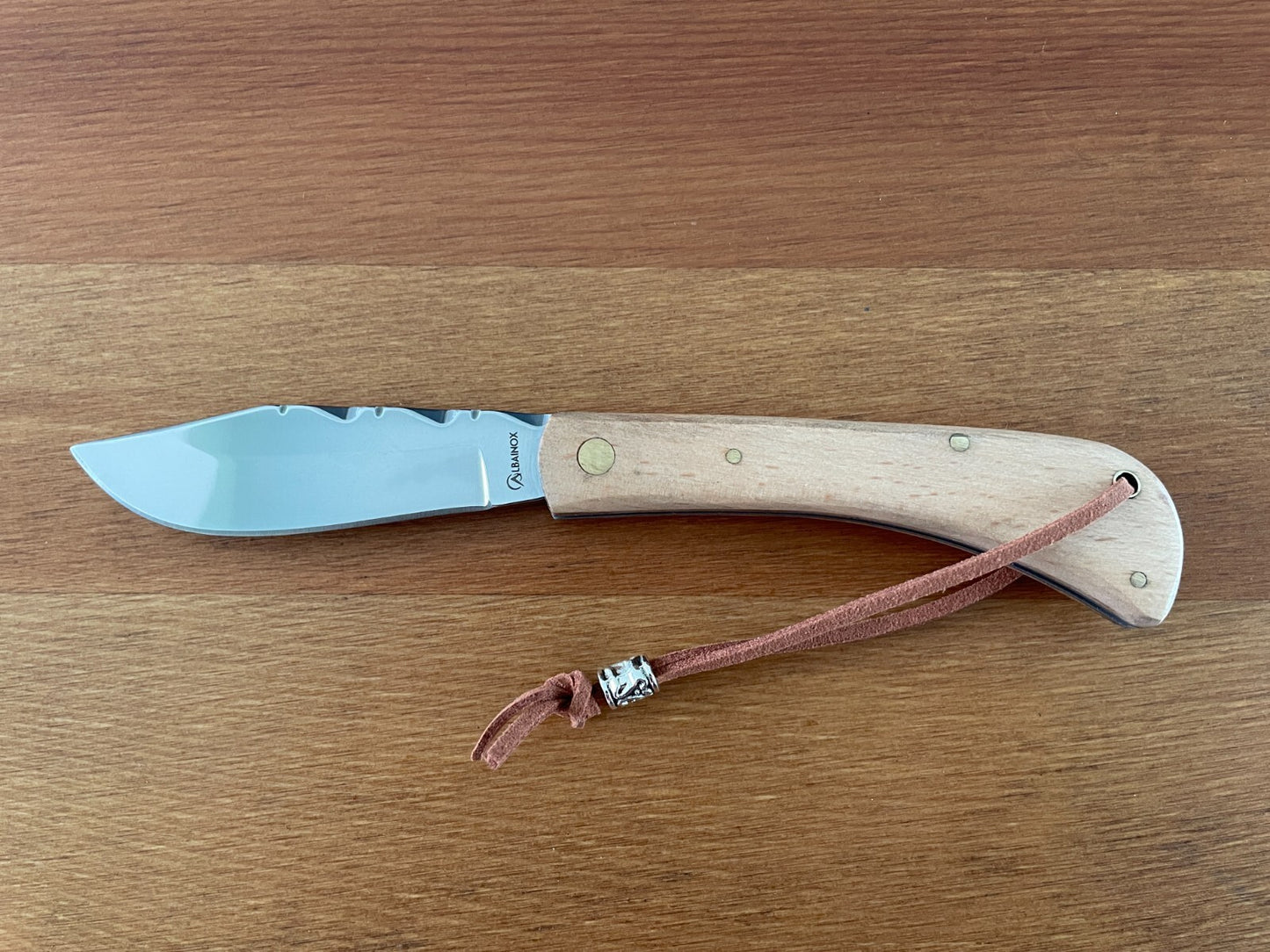 3” Stainless Steel Navaja Folding Knife Wood Handle With Cord Slipjoint / Spain