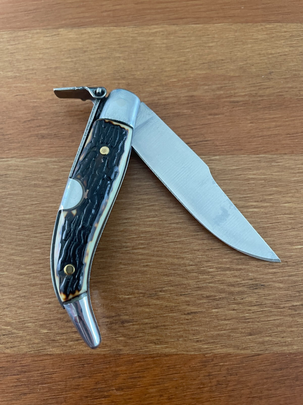 2.6" Carbon Steel Spanish Navaja Teja Deer Antler Imitation Scales Billet Lock