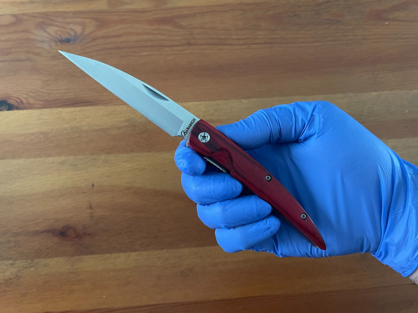 3.4” Stainless Steel Navaja Folding Knife Bird Beak Red Stamina Wood Handle
