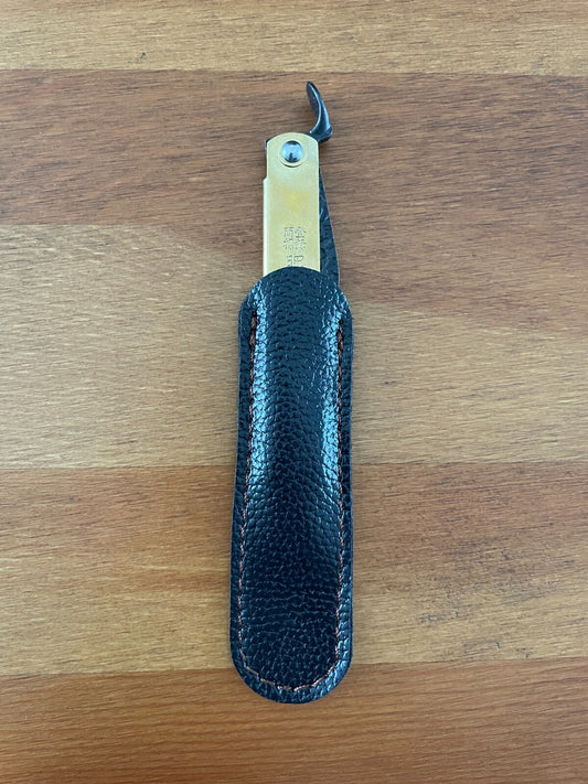 2.9" Navaja Higonokami Pocket Knife 420 Steel Falcata, Brass Handle with Sheath