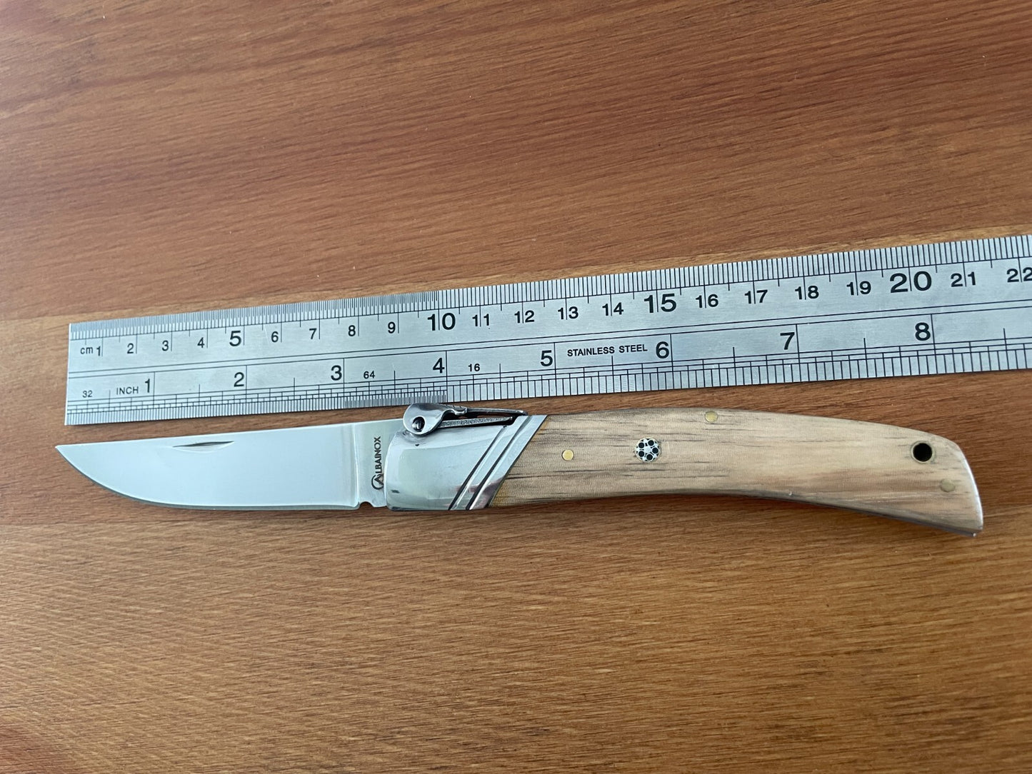 3.54" Spanish Navaja Pocket Knife Zebra Wood Scales With Ratchet & Billet Lock