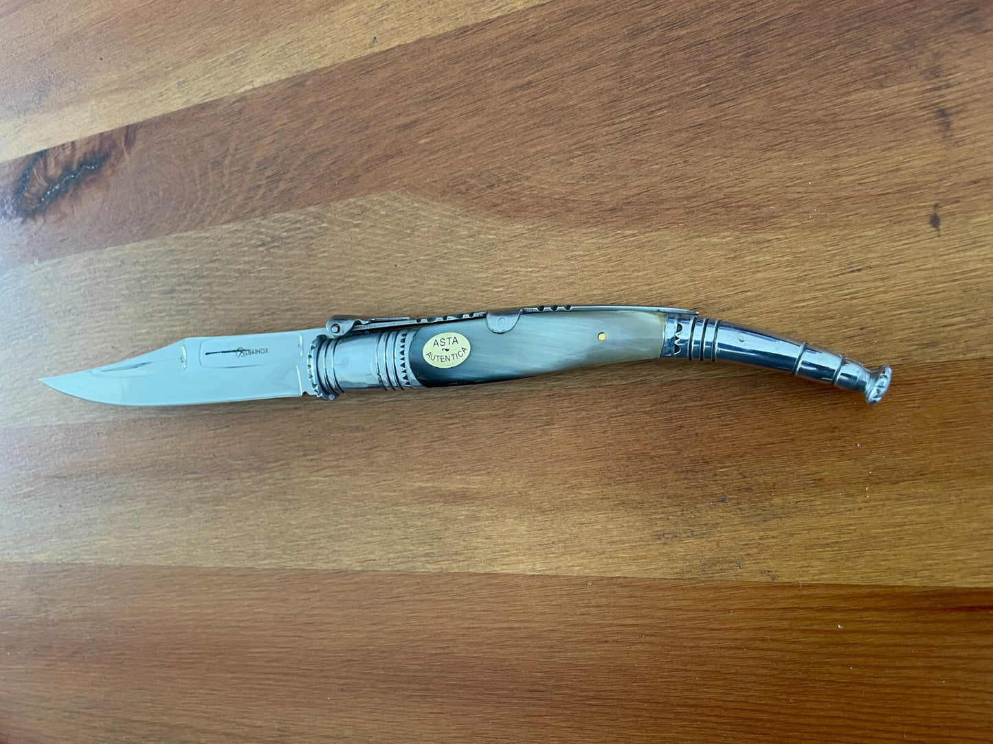 5” Spanish Navaja Serrana Folding Pocket Knife Real Bullhorn Handle US Seller
