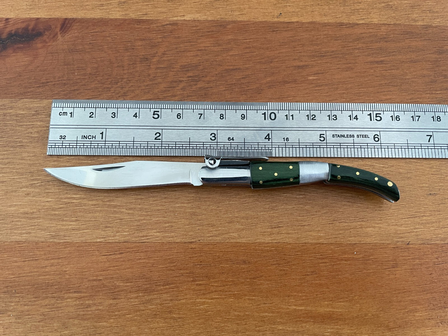 2.75” Arabian Style Navaja Folding Pocket Knife Green Wood and Steel Handle