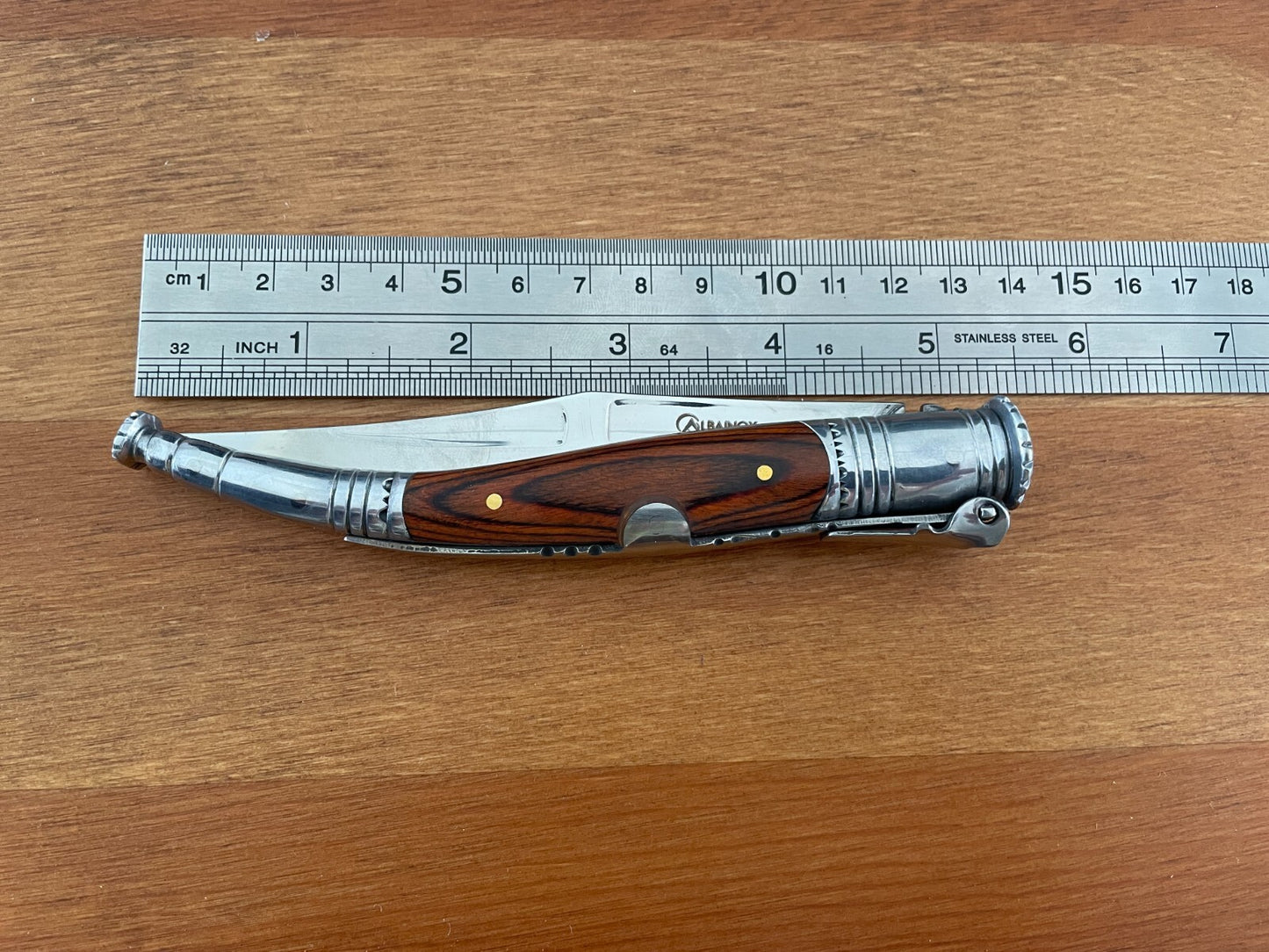 4.13” Spanish Navaja Serrana Folding Pocket Knife Red Stamina Wood Handle