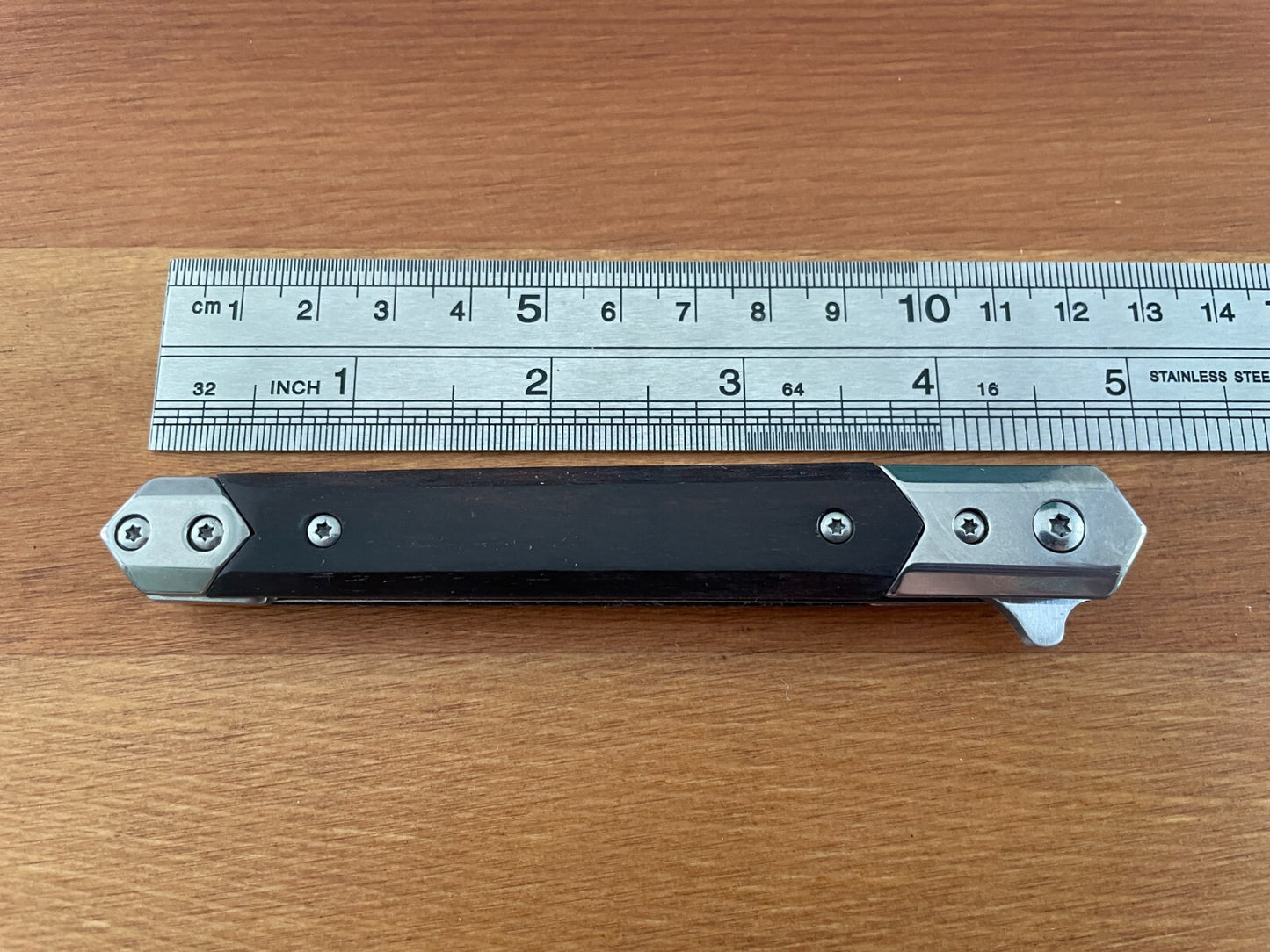 3.6" Stainless Steel Folding Knife Black Wood Scales Assisted Opening and Sheath