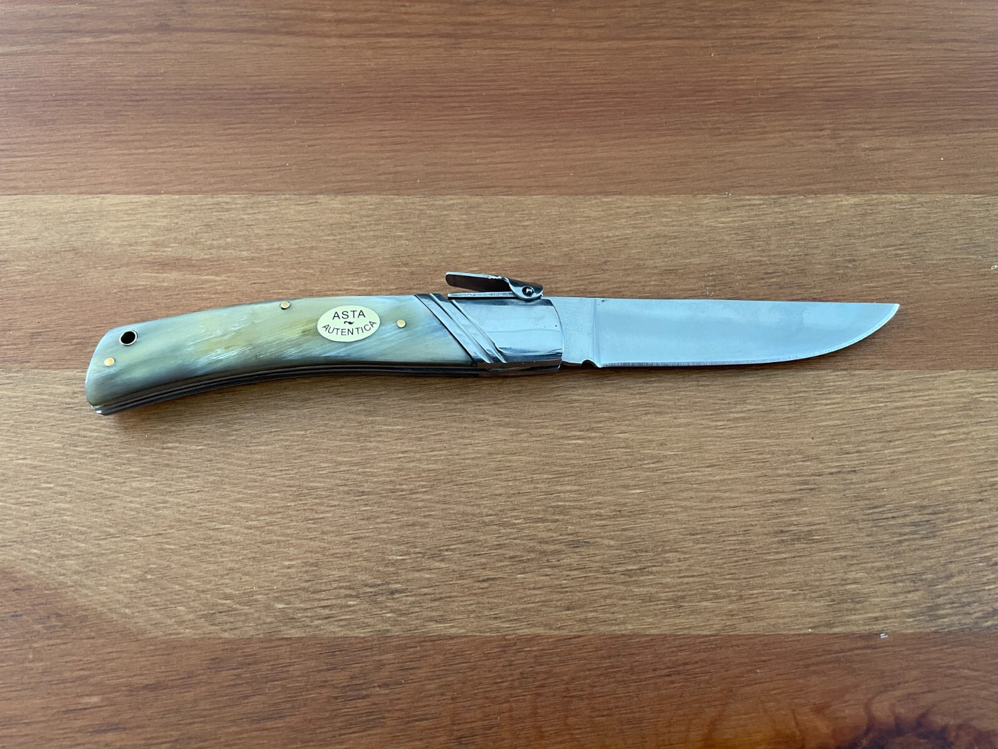 3.54" Spanish Navaja Pocket Knife Bull Horn Scales With Ratchet & Billet Lock