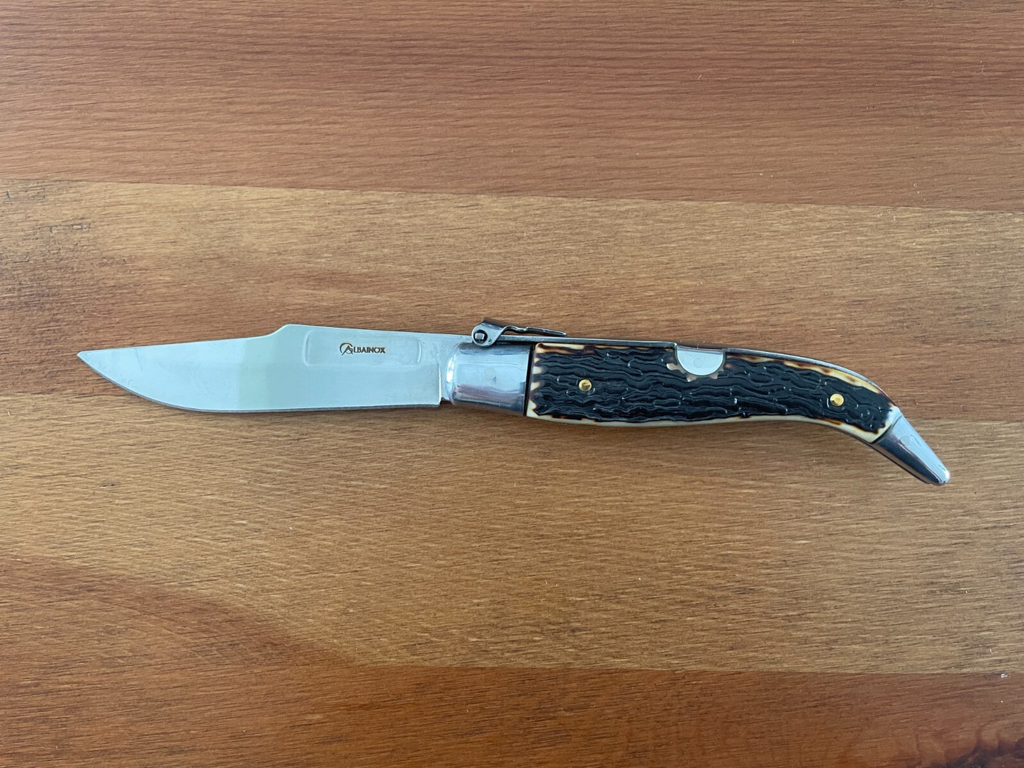 3.7" Spanish Navaja Teja Deer Antler Imitation Scales Billet Lock No Ratchet