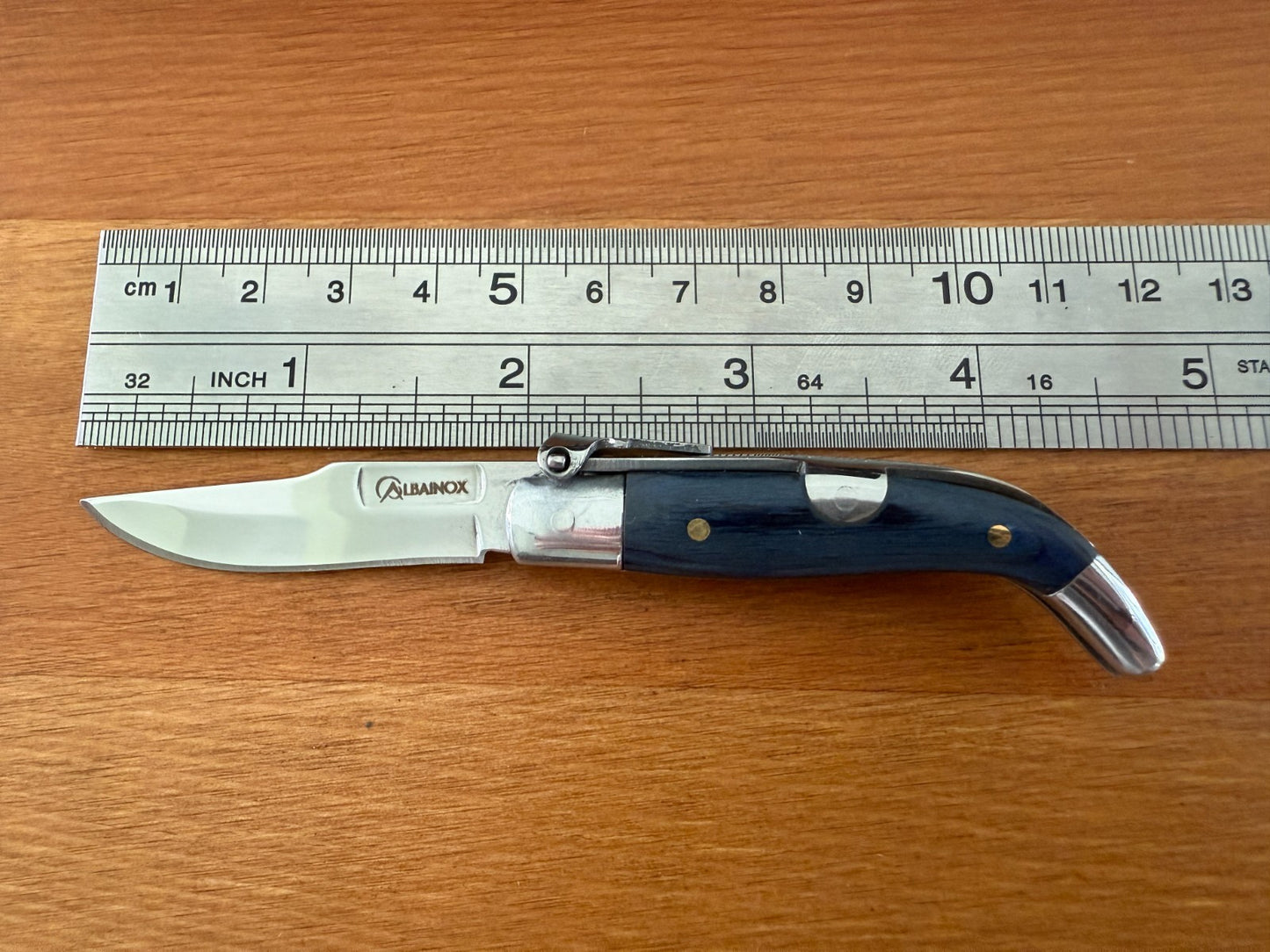2” Spanish Navaja Teja Albacete Pocket Knife Blue Stamina Wood Scales From Spain