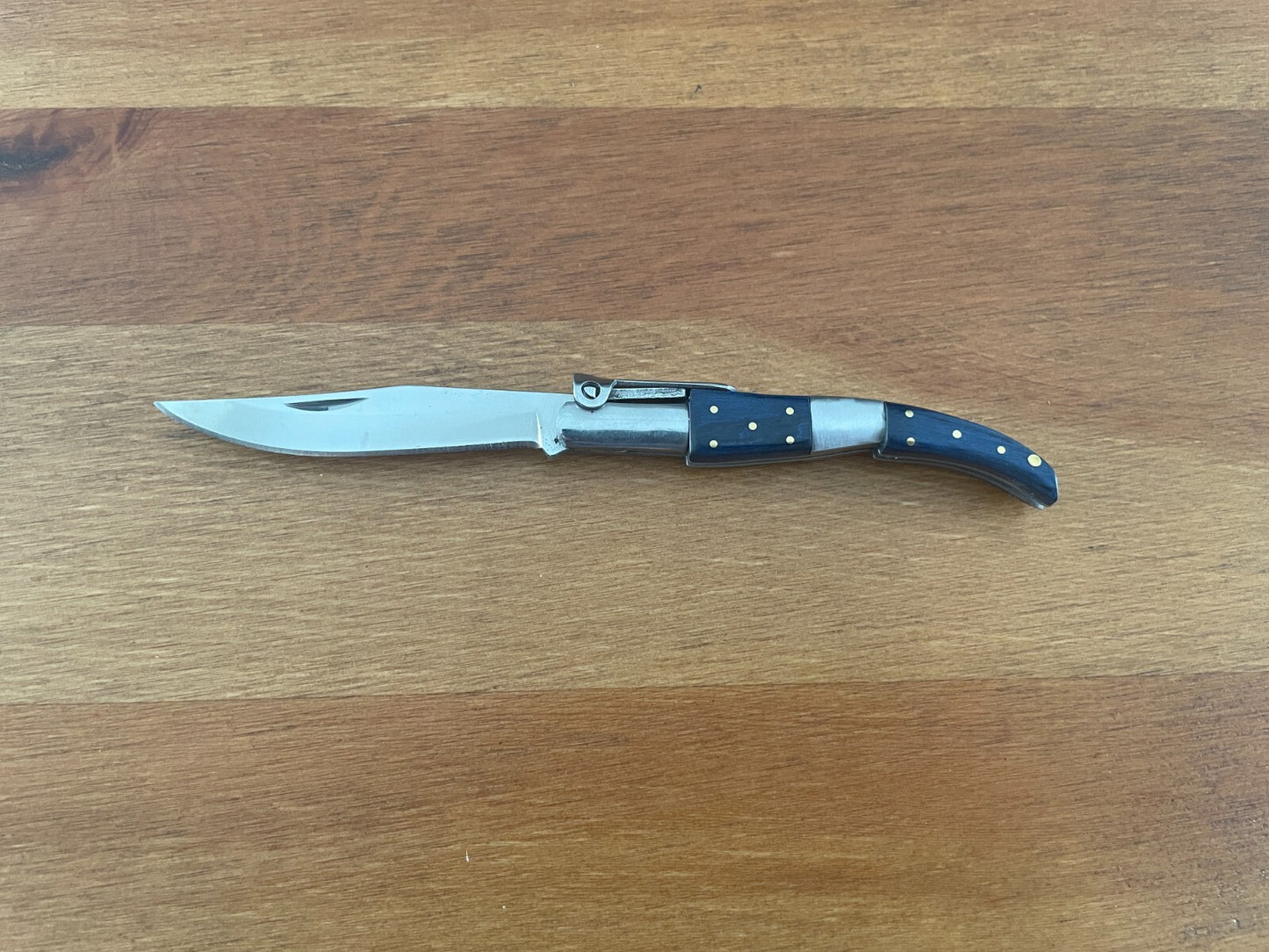 2.75” Arabian Style Navaja Folding Pocket Knife Blue Wood and Steel Handle