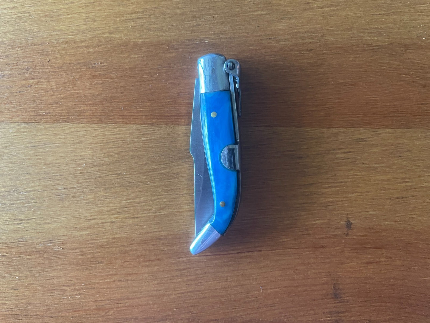 2” Spanish Navaja Teja Albacete Pocket Knife Blue Celluloid Scales From Spain