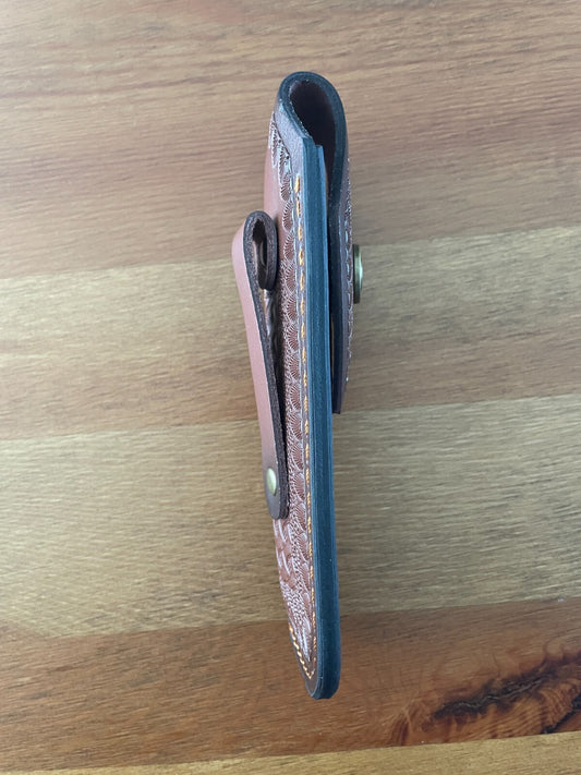 5.9 in. Brown Leather Pocket Knife Sheath Pouch with Belt Holder Hand Made Spain
