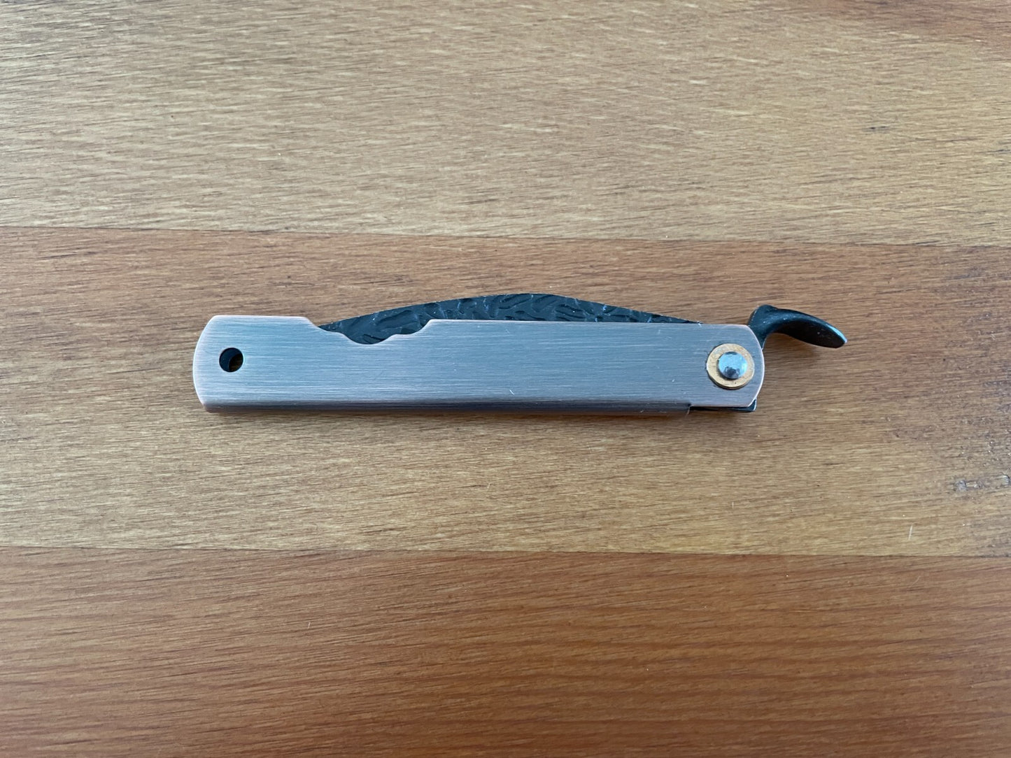 2.9" Navaja Higonokami Pocket Knife 420 Steel Falcata Blade Copper Handle Sheath