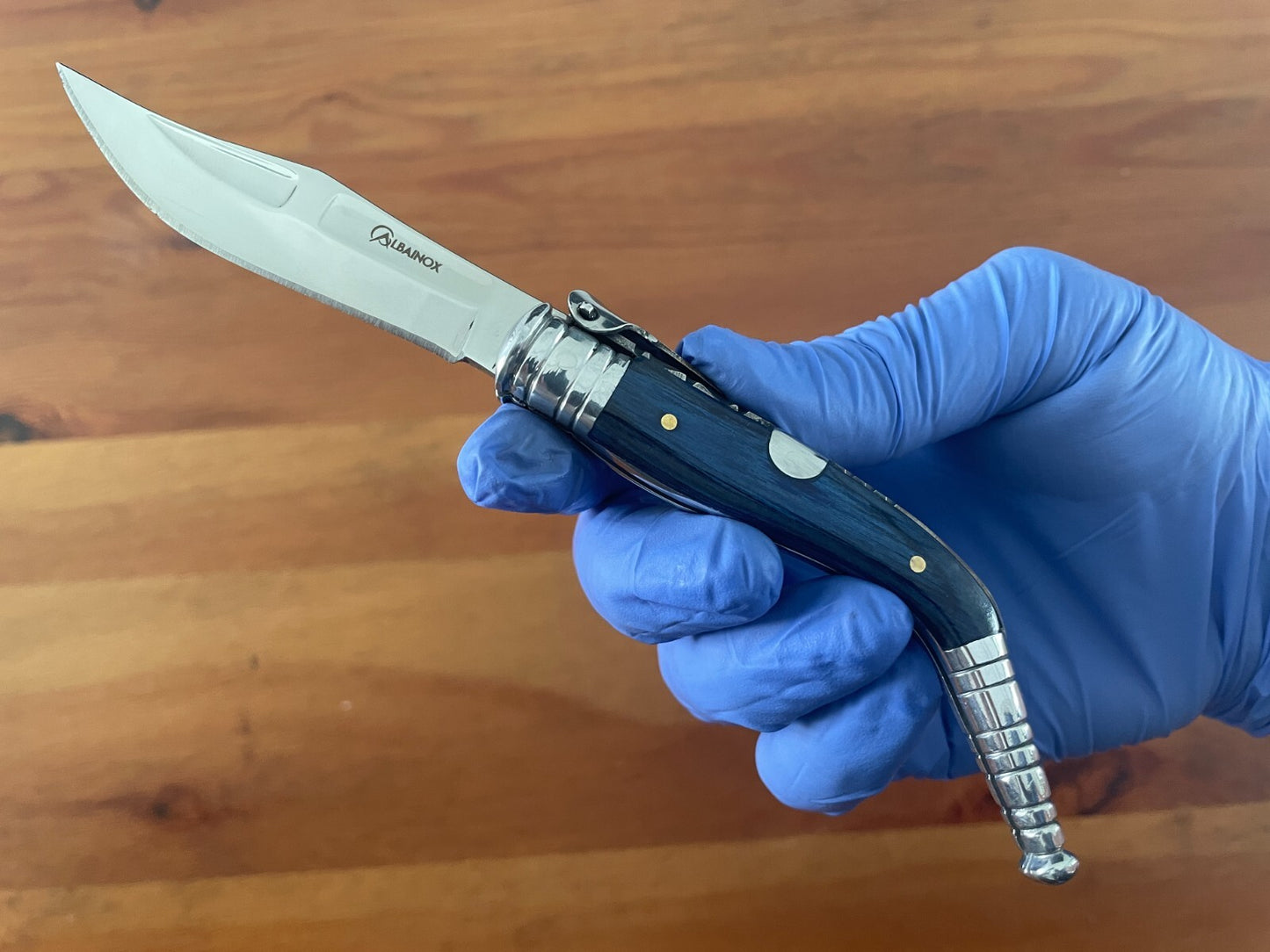 3.15" Blade Spanish Navaja Sevillana Pocket Knife Blue Wood Scales / Ratchet