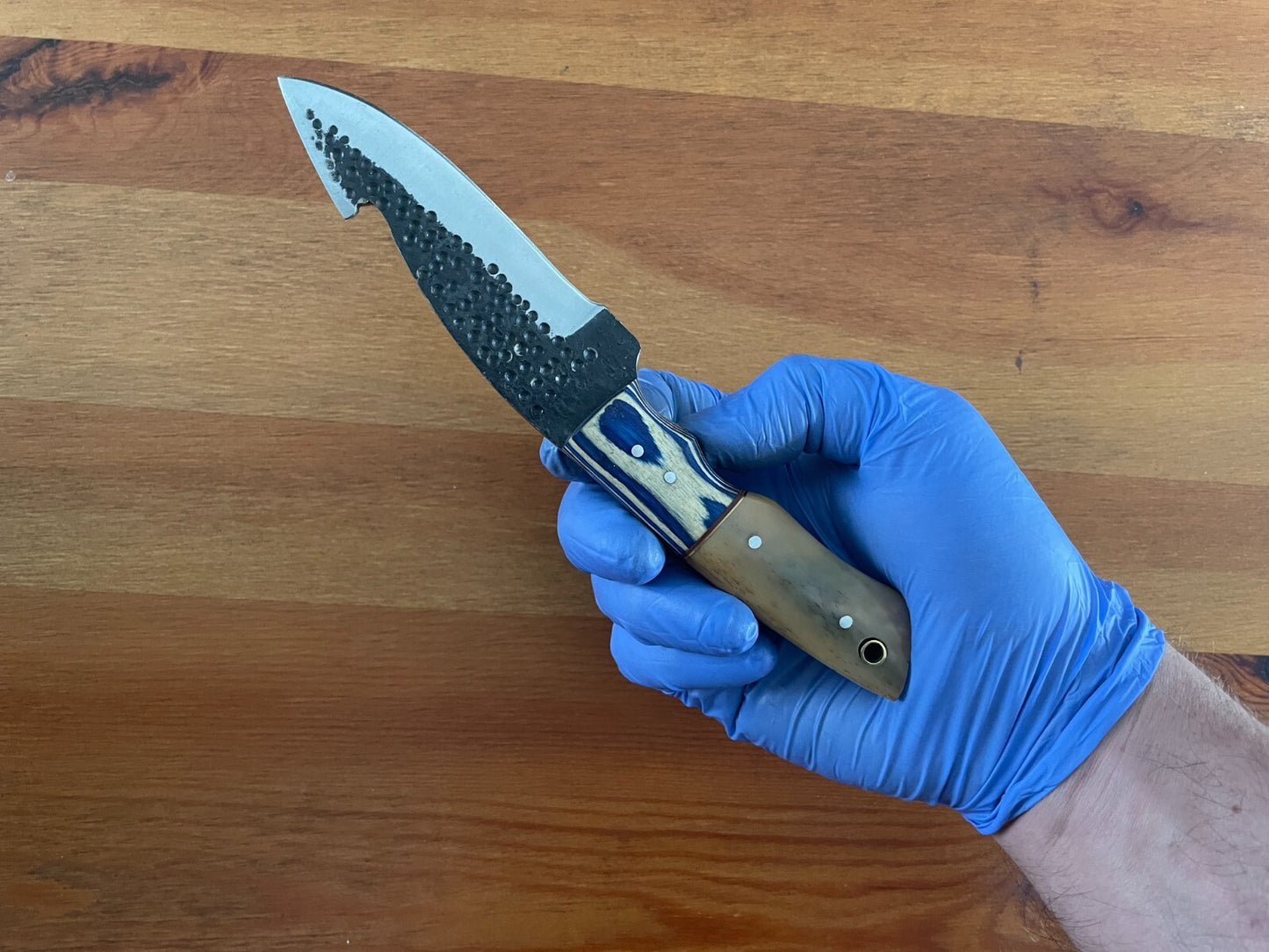 4.2 in. Handmade Hunting Knife Camel bone / Wood Handle Leather Sheath Included