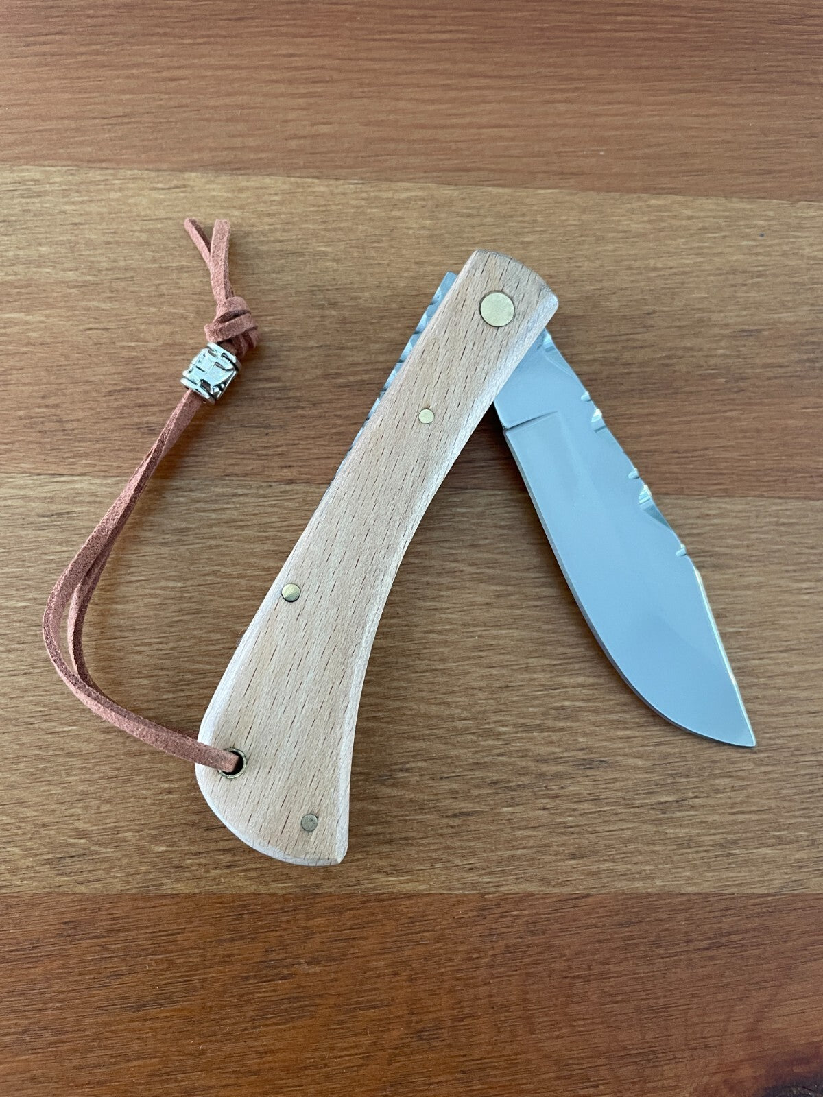 3” Stainless Steel Navaja Folding Knife Wood Handle With Cord Slipjoint / Spain