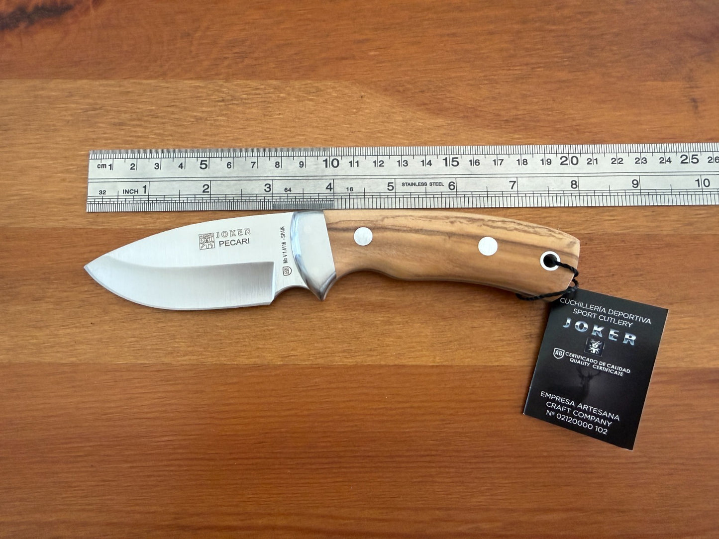 Joker Pecari Knife Olive Wood Handle Black Leather Sheath Handmade Spain