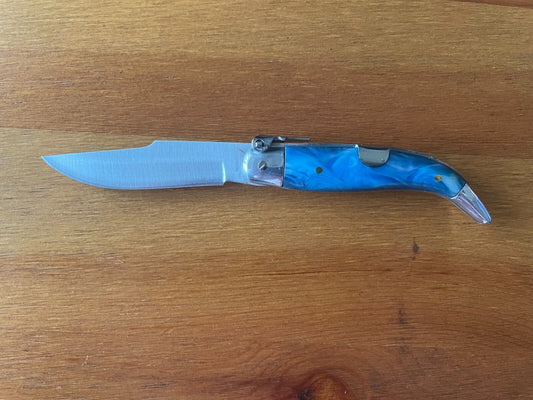 2.5” Spanish Navaja Teja Albacete Pocket Knife Blue Celluloid Scales From Spain