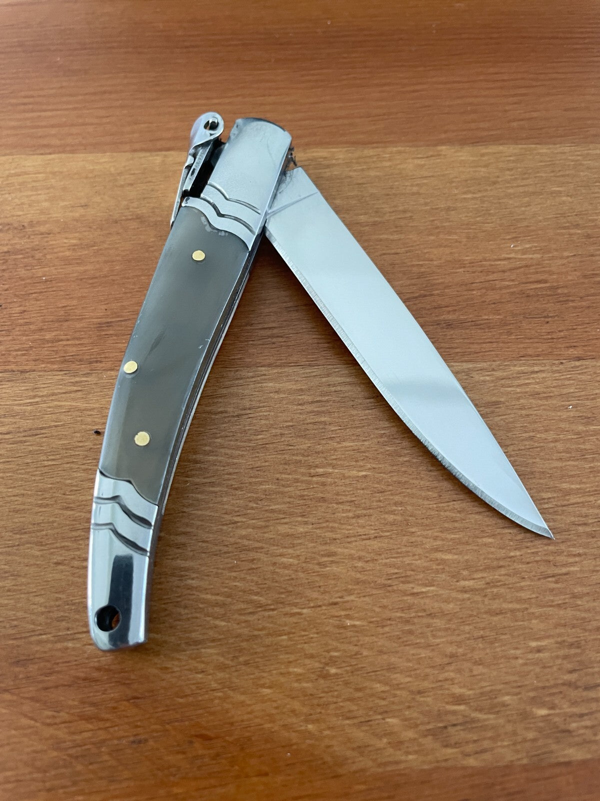 3.14" Spanish Navaja Pocket Knife Bull Horn Scales With Ratchet & Billet Lock