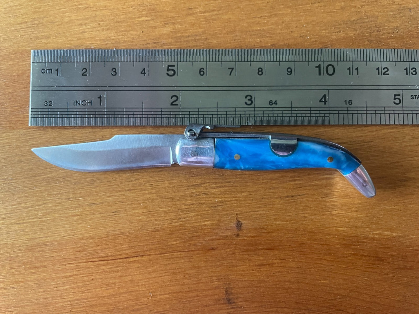 2” Spanish Navaja Teja Albacete Pocket Knife Blue Celluloid Scales From Spain