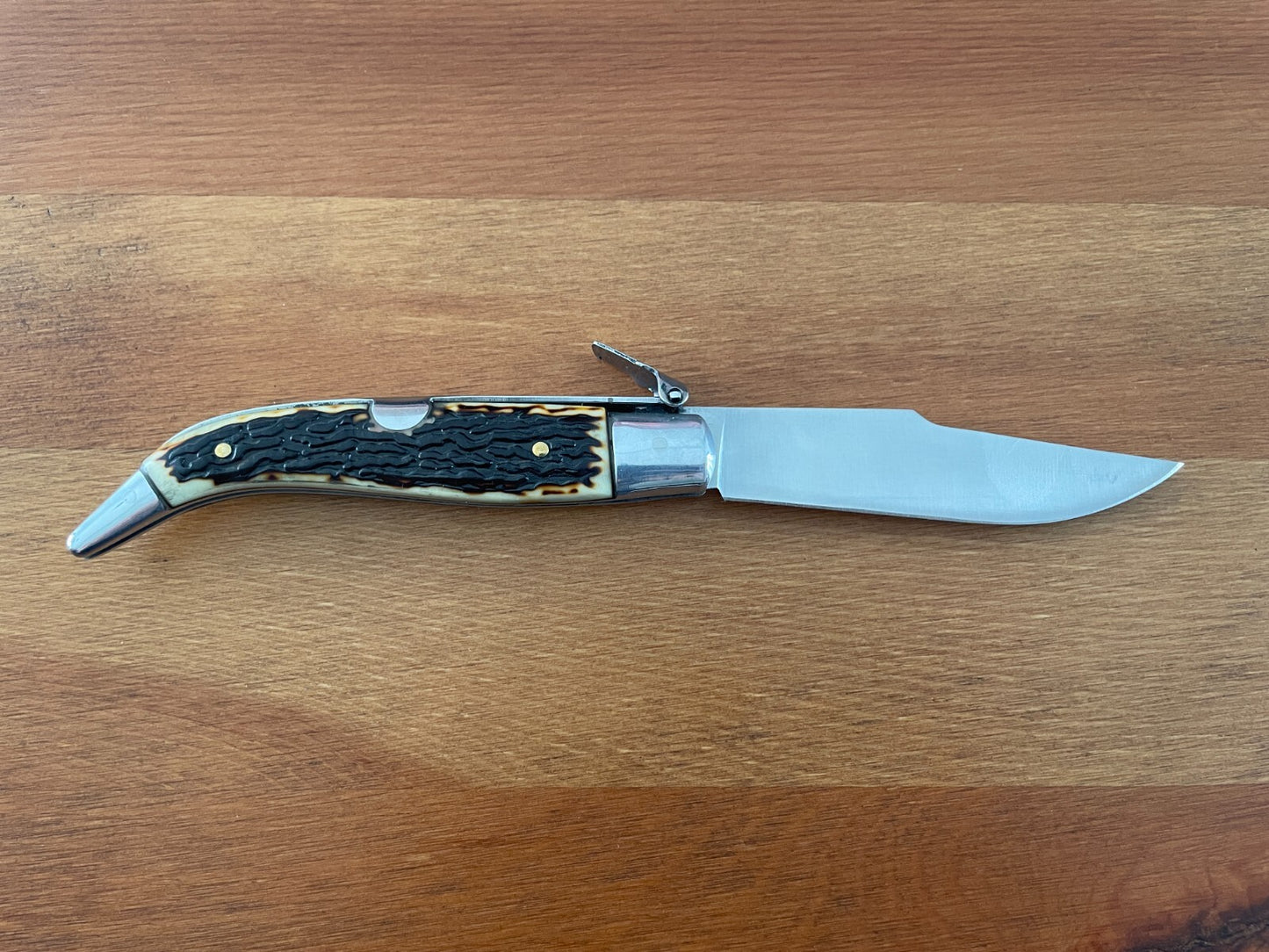3.7" Carbon Steel Spanish Navaja Teja Deer Antler Imitation Scales Billet Lock