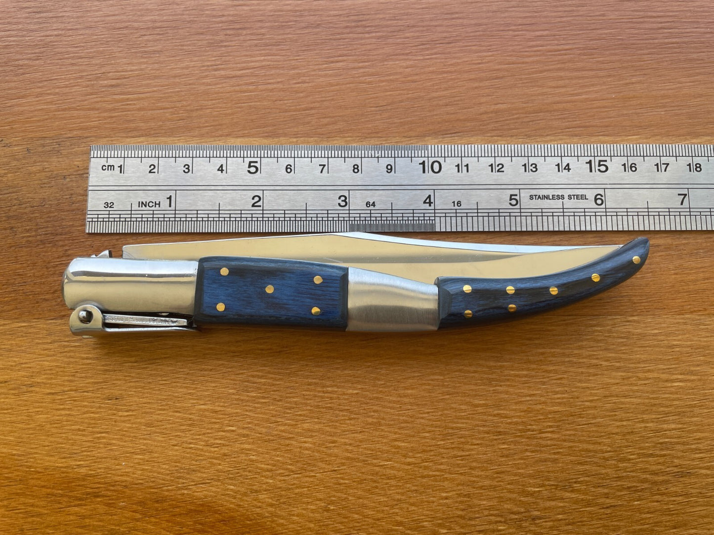 5.11" Arabian Style Spanish Navaja Folding Knife Blue Wood Scales with Ratchet
