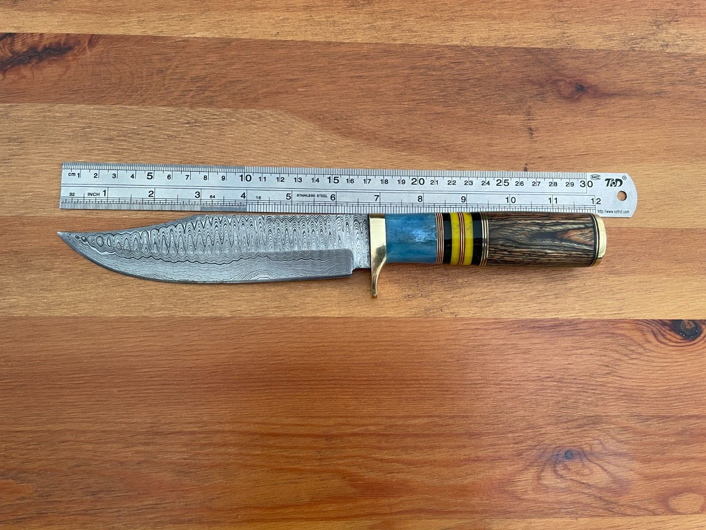 6.6 in. Handmade Damascus Steel Hunting Knife Leather Sheath Included