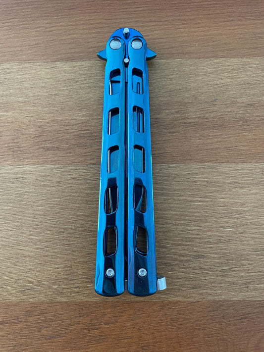 4.7" Stainless Steel Blade Folding Pocket Knife Blue Titanium Plated Handle