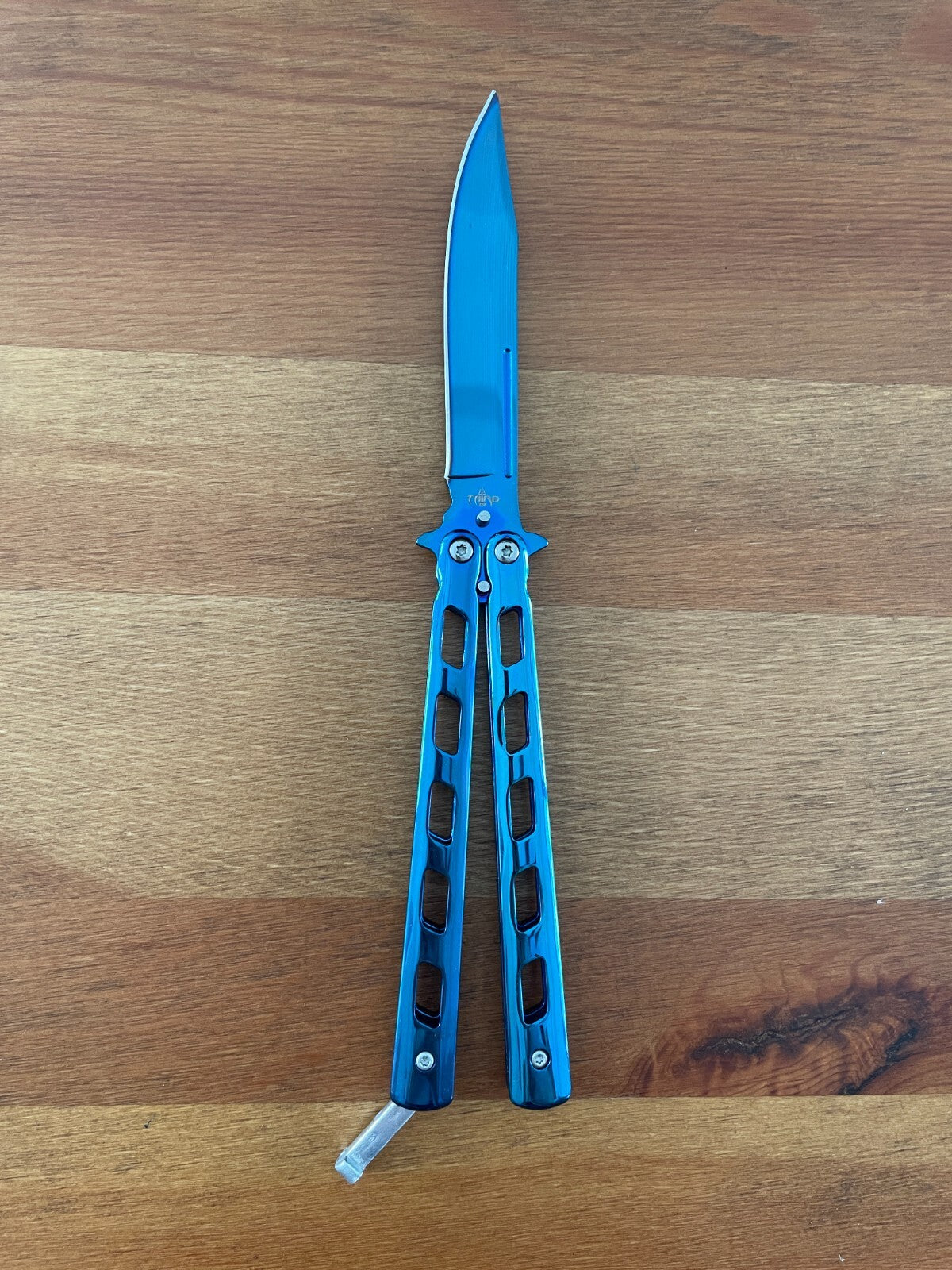 4.7" Stainless Steel Blade Folding Pocket Knife Blue Titanium Plated Handle