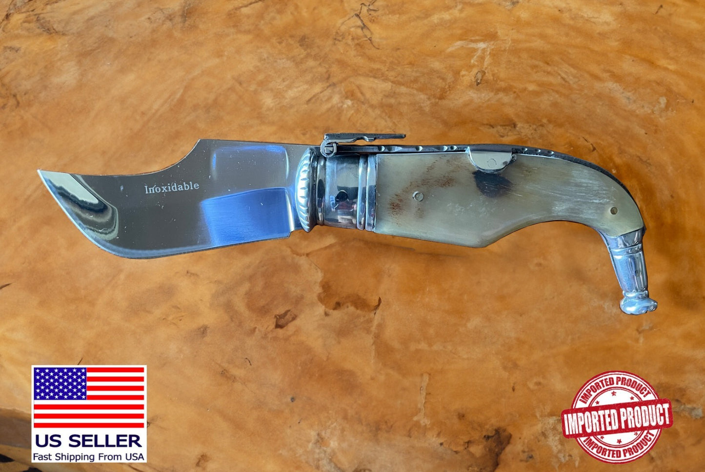 3.5" Spanish Navaja Pocket Knife Bull Horn Scales Handmade Unique - USA Seller