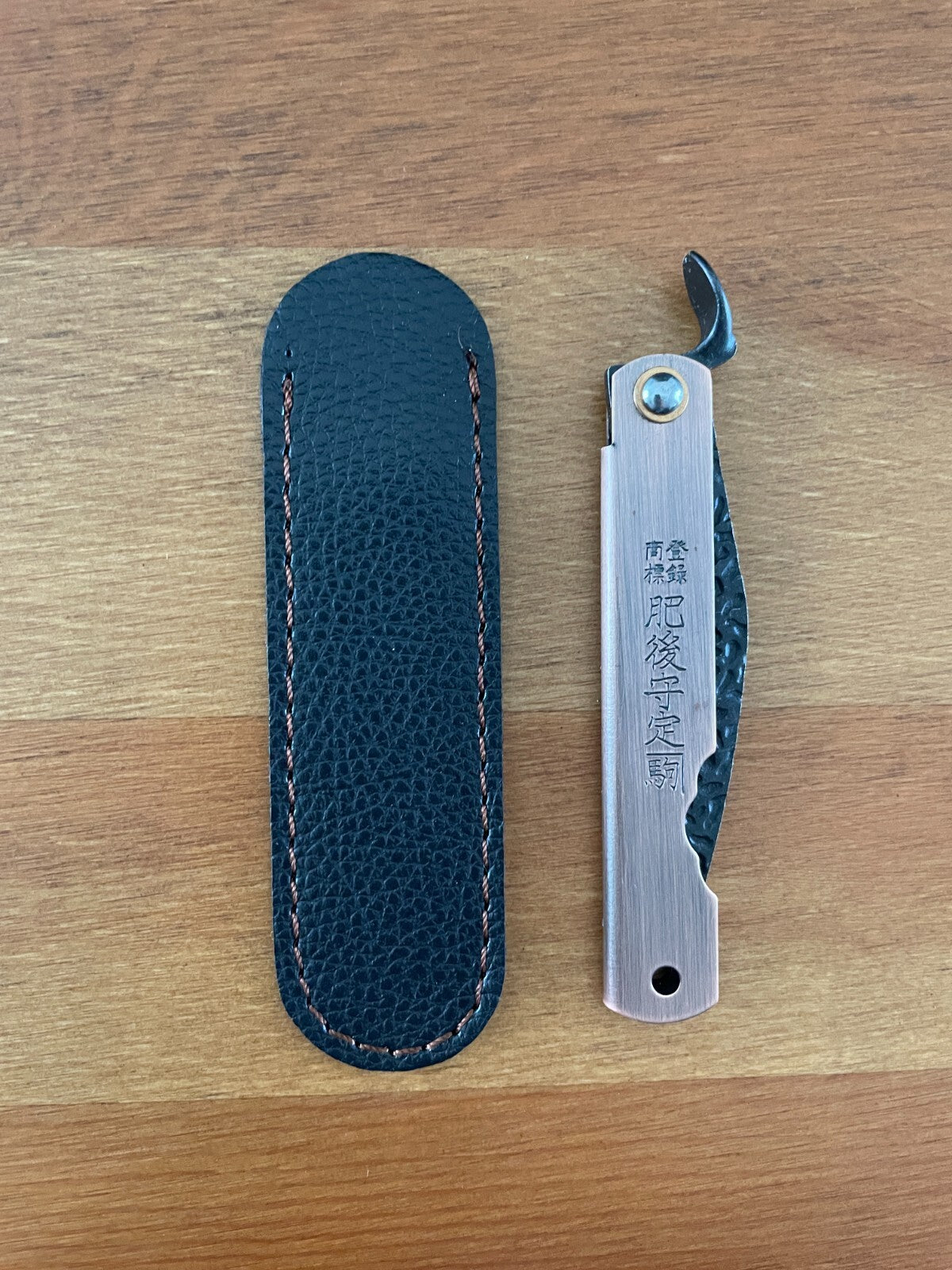 2.9" Navaja Higonokami Pocket Knife 420 Steel Falcata Blade Copper Handle Sheath